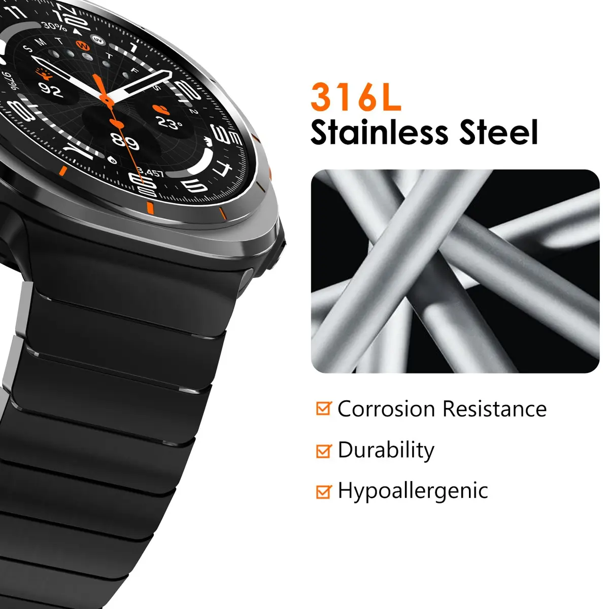NewWays Samsung Galaxy Watch Ultra Bands 47mm Stainless Steel Link Bracelet Black | No-Gap Rugged Strap for Men - view 6