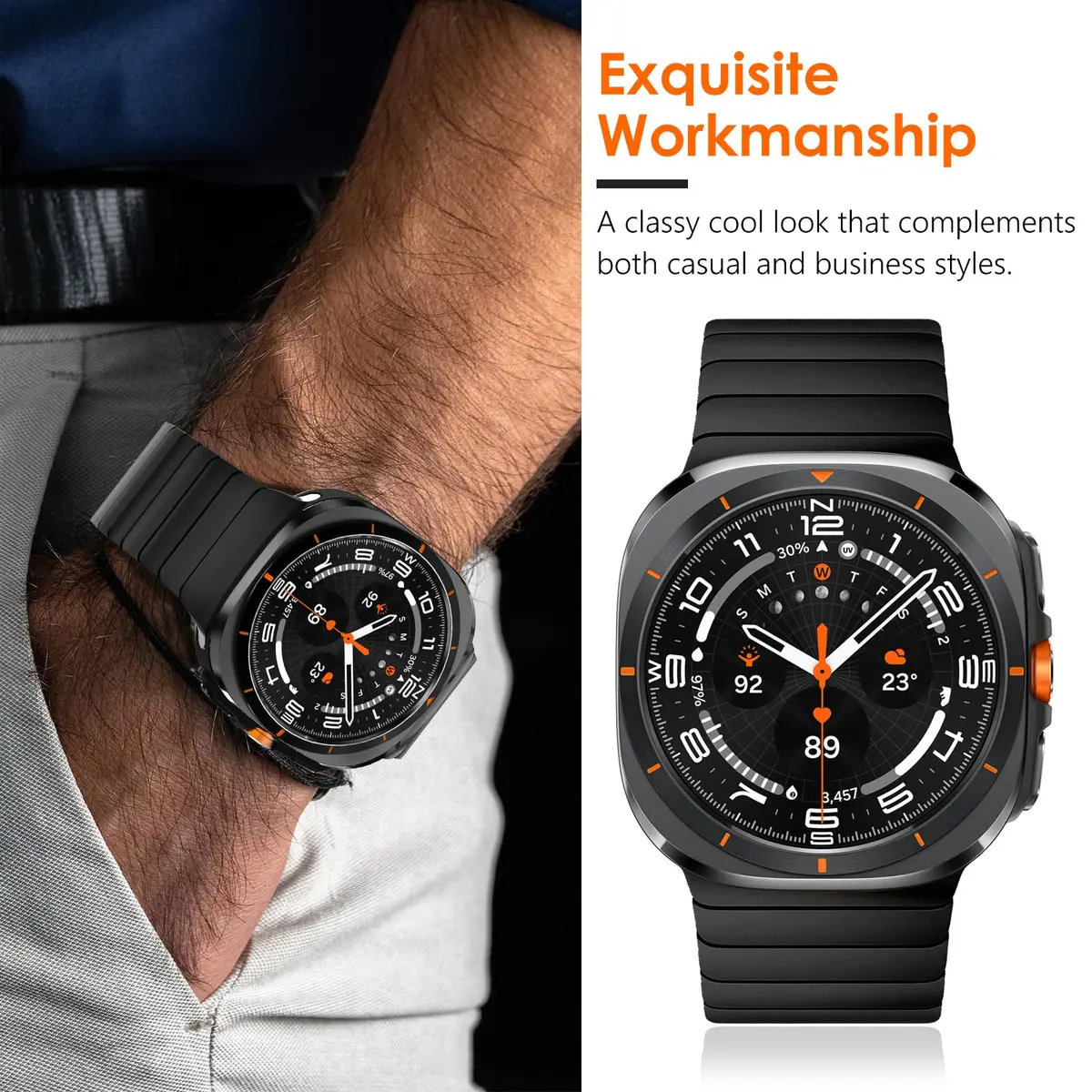 NewWays Samsung Galaxy Watch Ultra Bands 47mm Stainless Steel Link Bracelet Black | No-Gap Rugged Strap for Men - view 7