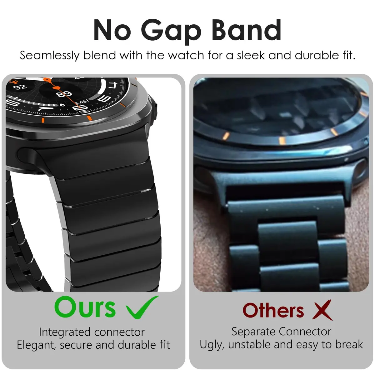 NewWays Samsung Galaxy Watch Ultra Bands 47mm Stainless Steel Link Bracelet Black | No-Gap Rugged Strap for Men - view 2