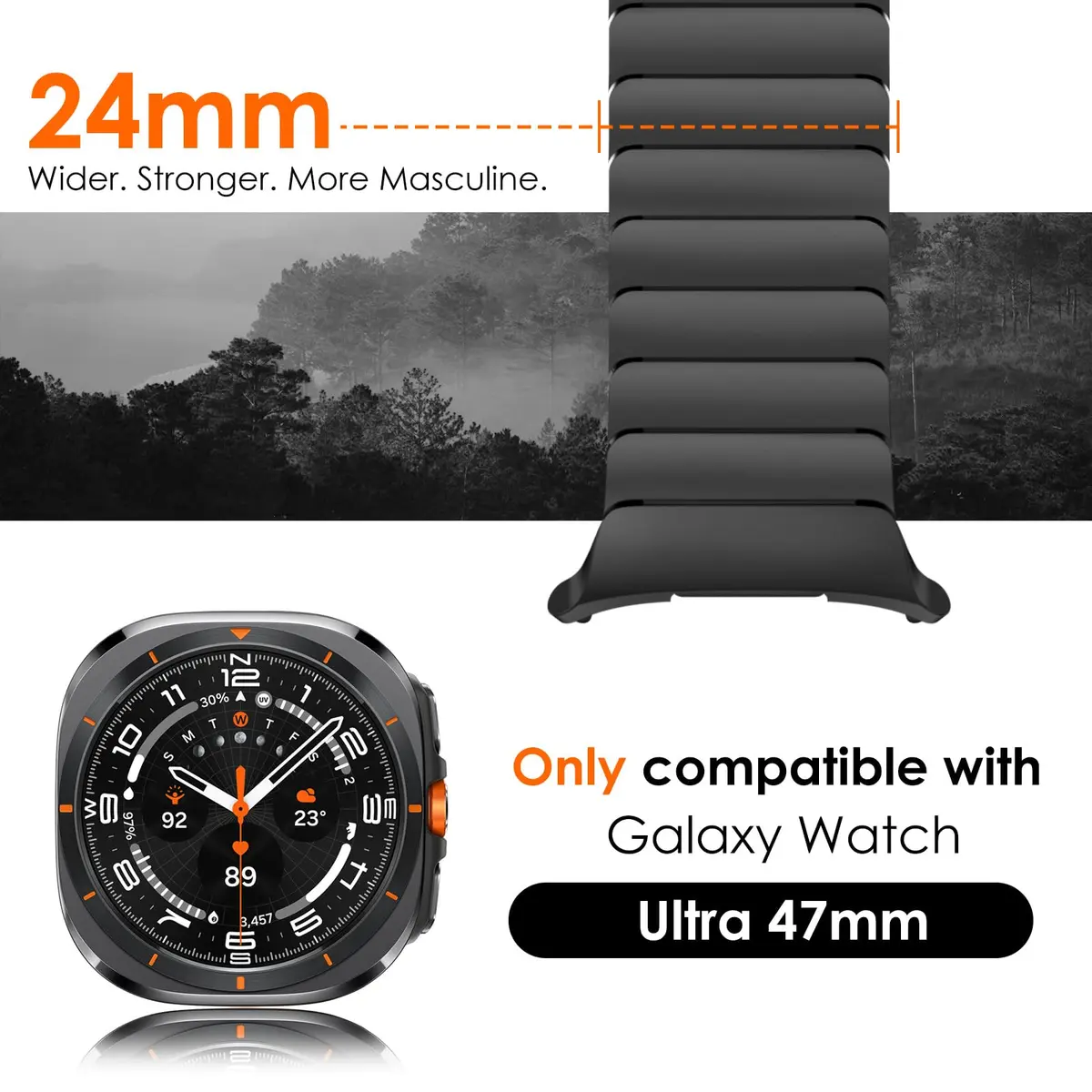 NewWays Samsung Galaxy Watch Ultra Bands 47mm Stainless Steel Link Bracelet Black | No-Gap Rugged Strap for Men - view 3