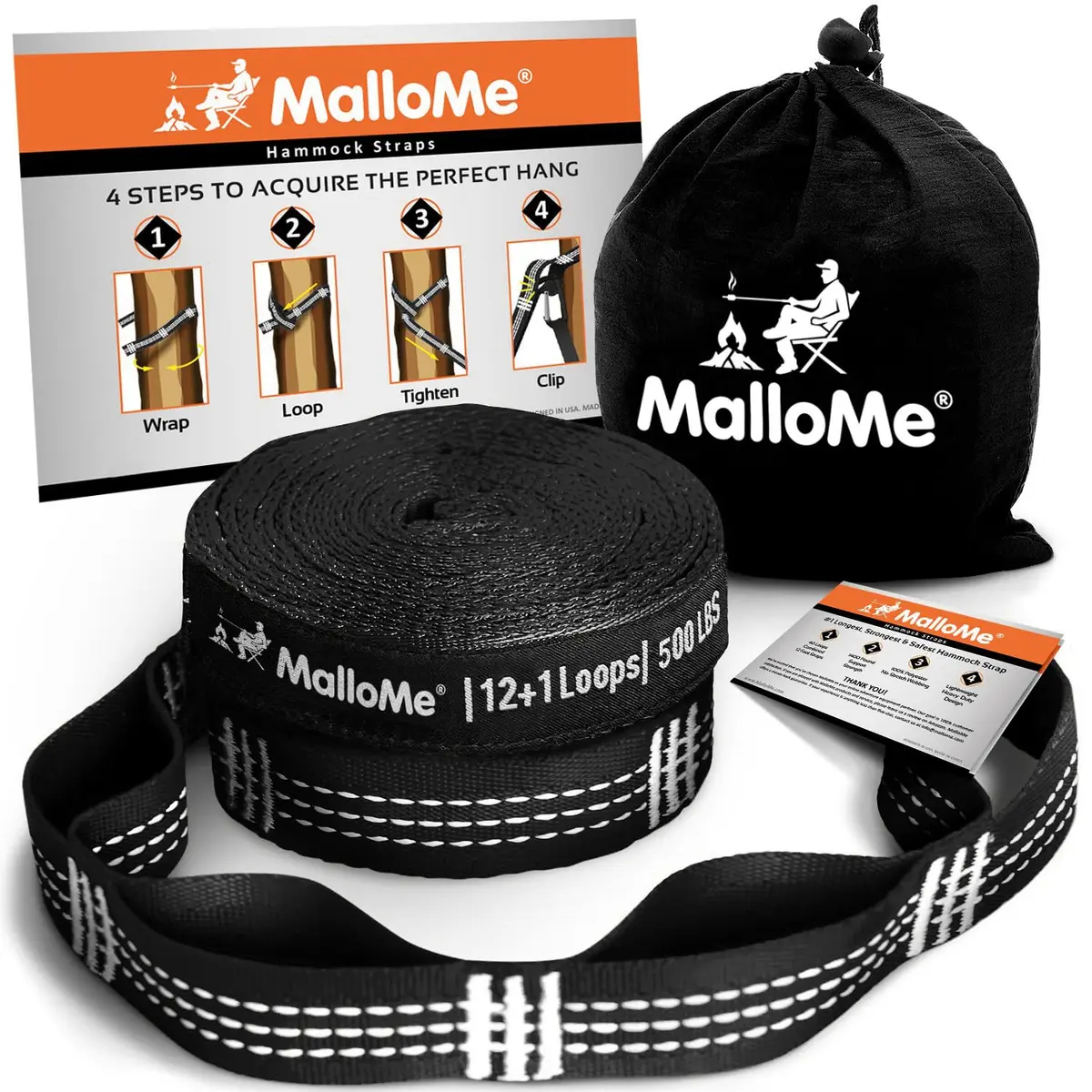 MalloMe Heavy Duty Hammock Tree Straps Kit - 20ft (610cm) Adjustable Tree Strap for Hammocks, Swings & Outdoor Use | 1000lb Capacity - main product image