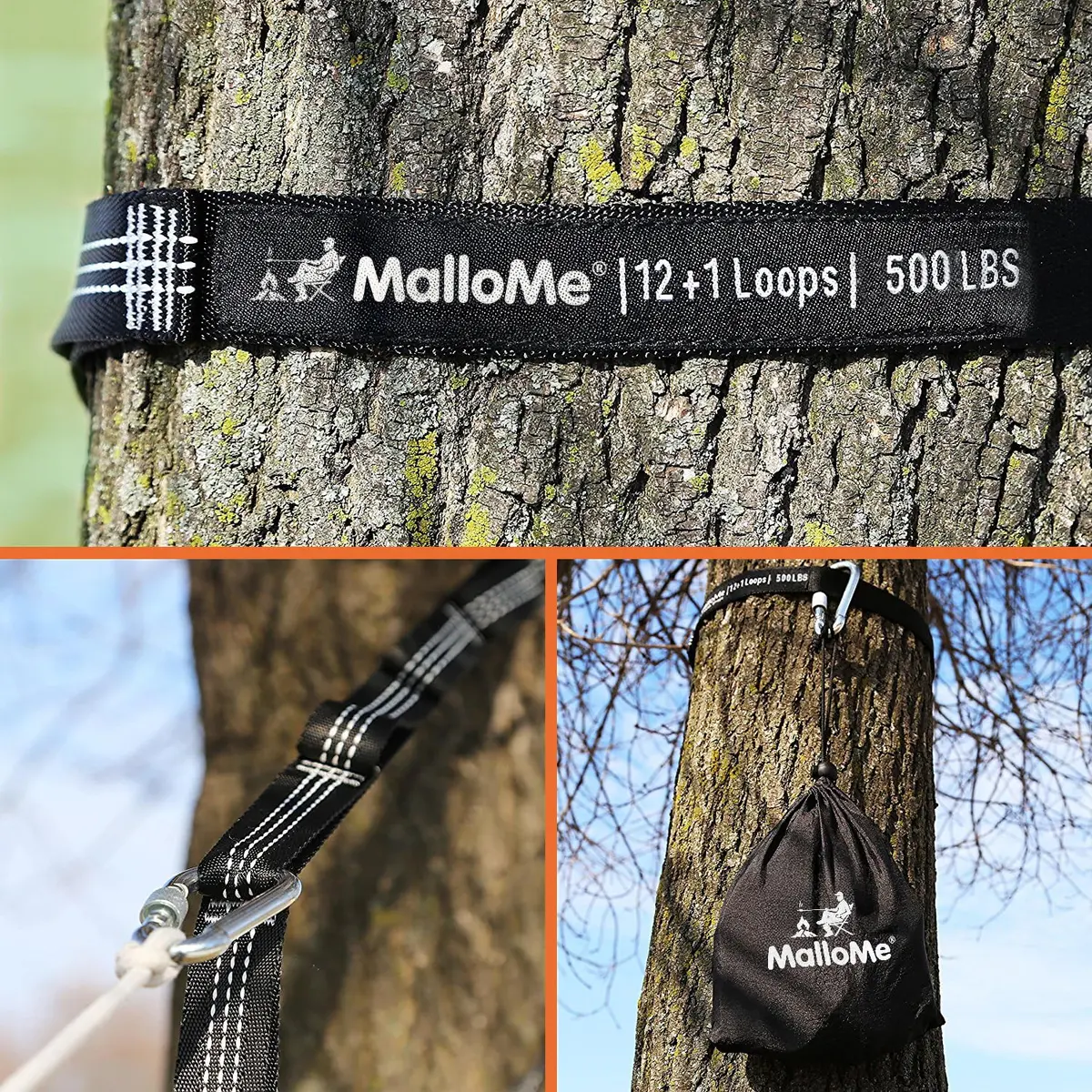 MalloMe Heavy Duty Hammock Tree Straps Kit - 20ft (610cm) Adjustable Tree Strap for Hammocks, Swings & Outdoor Use | 1000lb Capacity - view 3