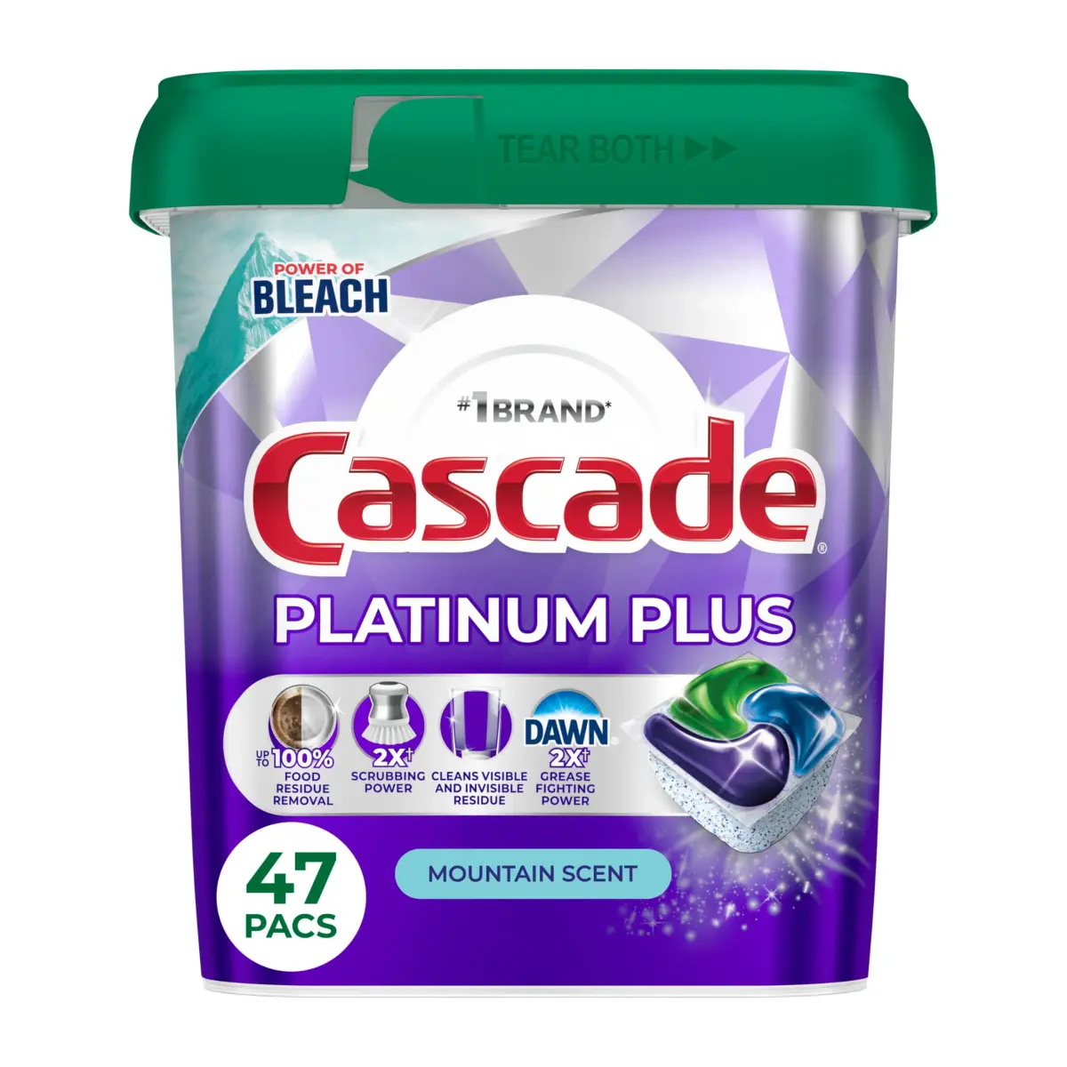 Cascade Platinum Plus Dishwasher Detergent Pods Mountain 47 Count | 100% Food Residue Removal - main product image