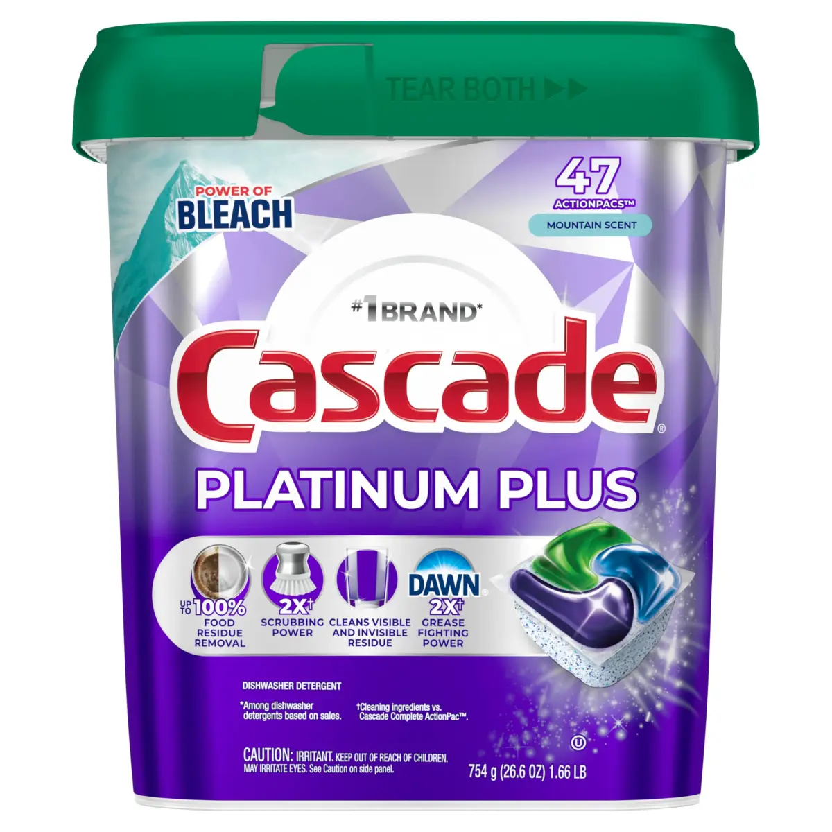 Cascade Platinum Plus Dishwasher Detergent Pods Mountain 47 Count | 100% Food Residue Removal - view 9