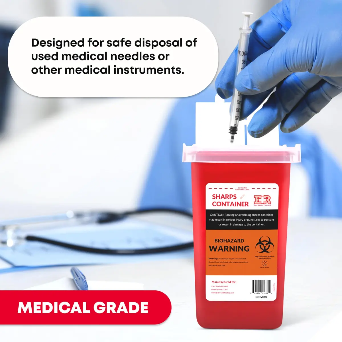 Ever Ready First Aid 1 Quart Sharps Container 24-Count Pack | Safe Biohazard Disposal for Home & Travel - view 6