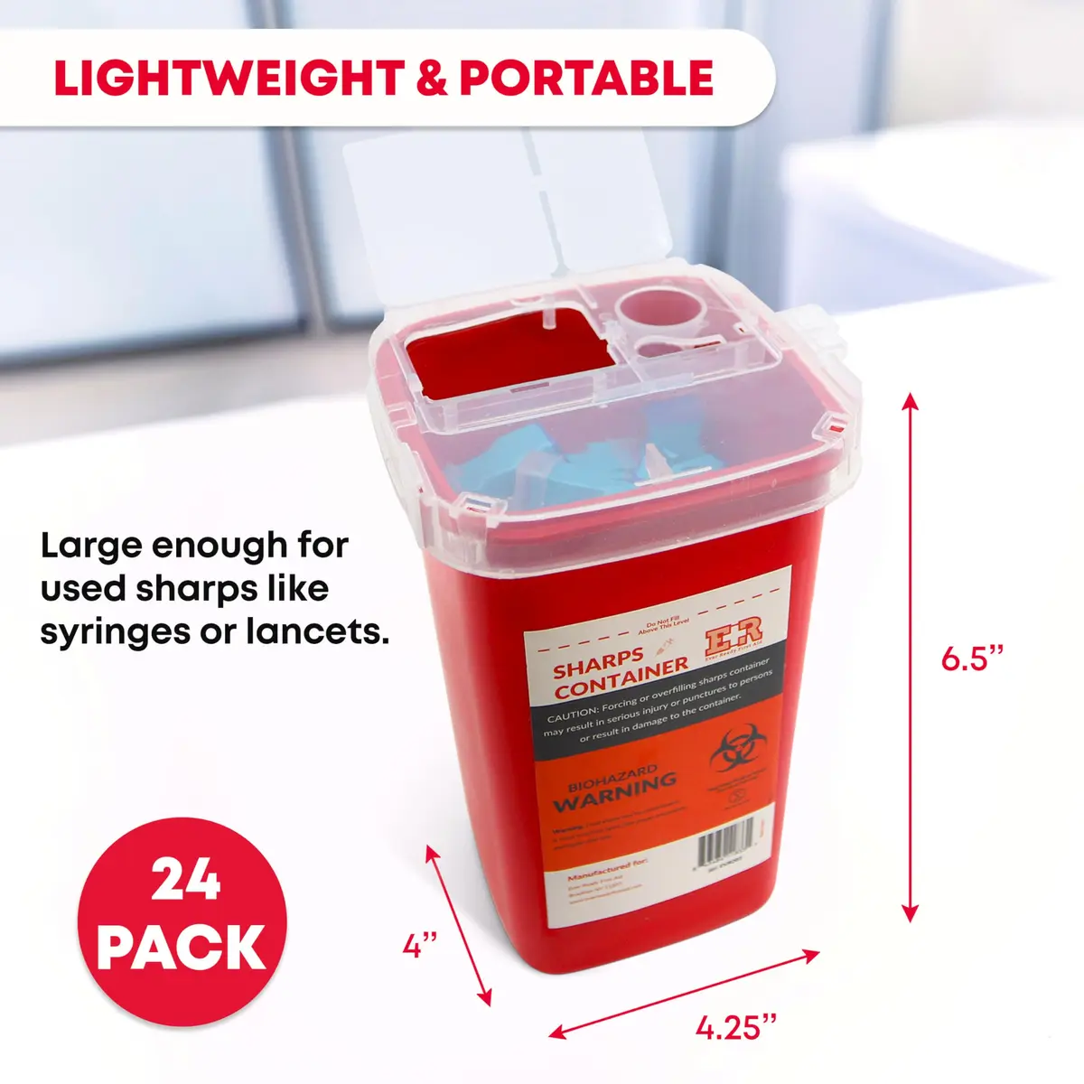 Ever Ready First Aid 1 Quart Sharps Container 24-Count Pack | Safe Biohazard Disposal for Home & Travel - view 2