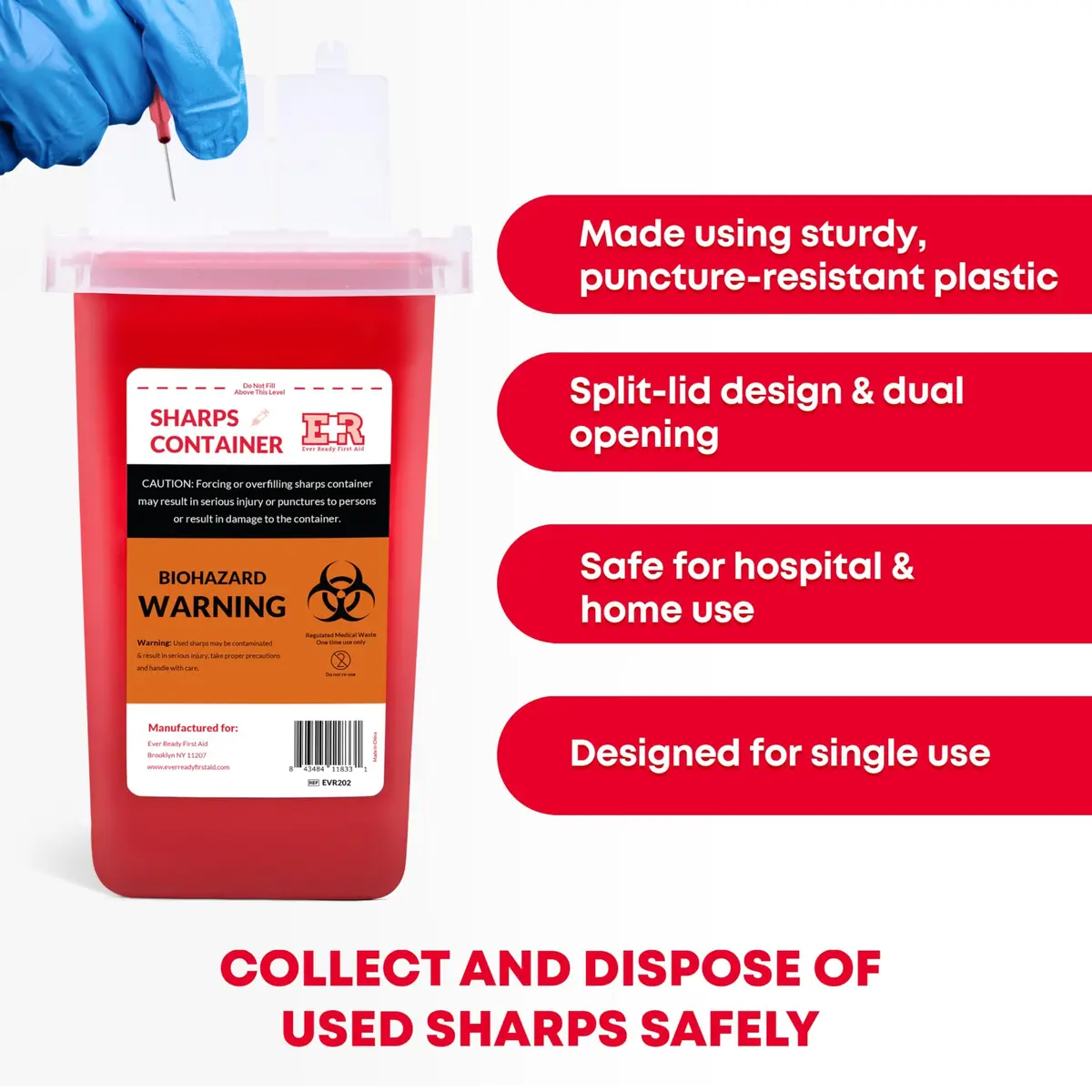 Ever Ready First Aid 1 Quart Sharps Container 24-Count Pack | Safe Biohazard Disposal for Home & Travel - view 3
