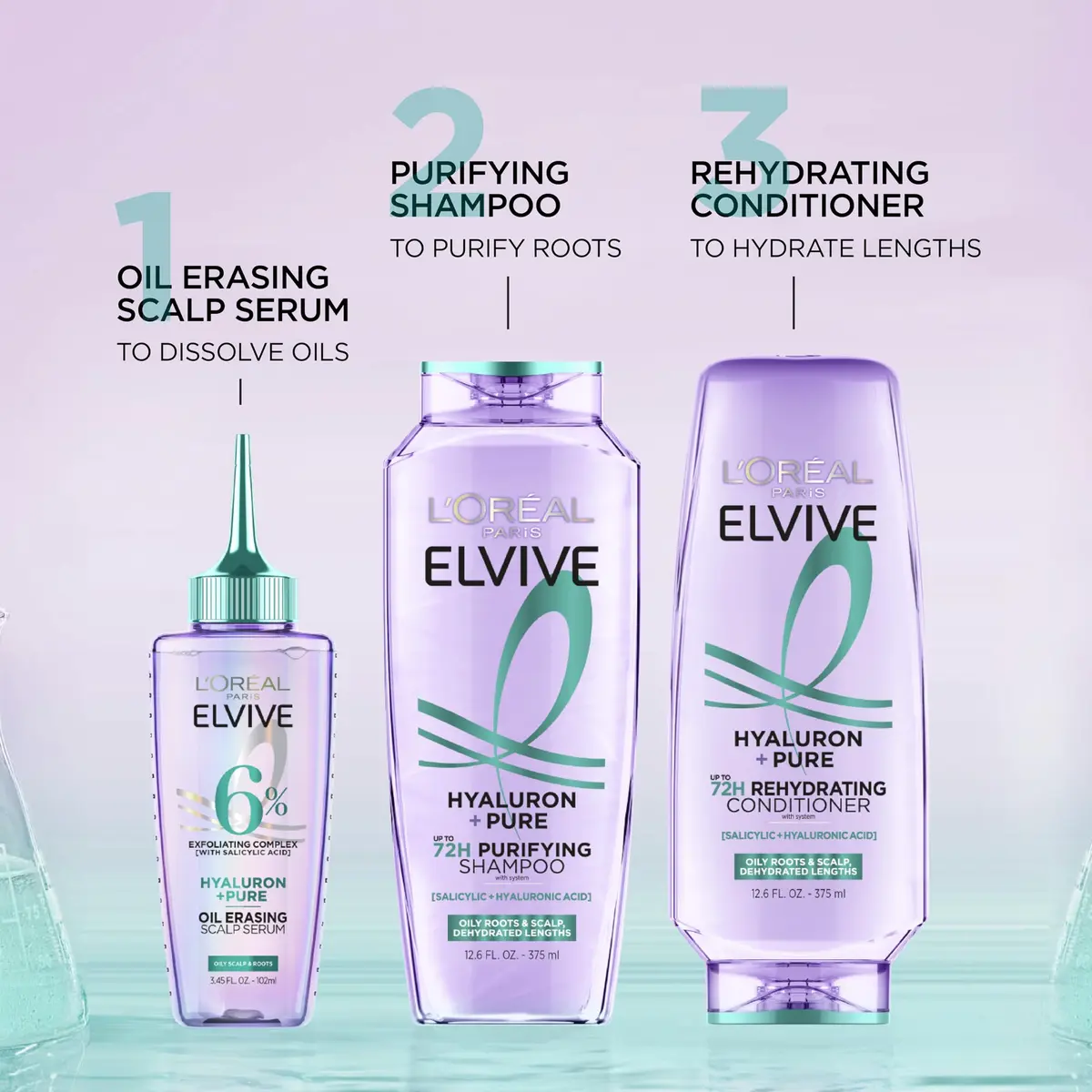 L'Oreal Paris Elvive Hyaluron + Pure Oil Erasing Scalp Serum 3.45 Fl Oz | Hydrates & Purifies for Oily Hair - view 5