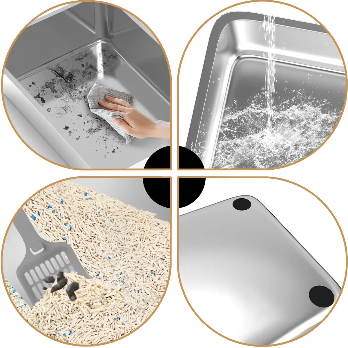 Tehoao Stainless Steel Sifting Cat Litter Box XL 49.5cm x 34.3cm x 16.5cm | Low Dust Odor Control - view 7
