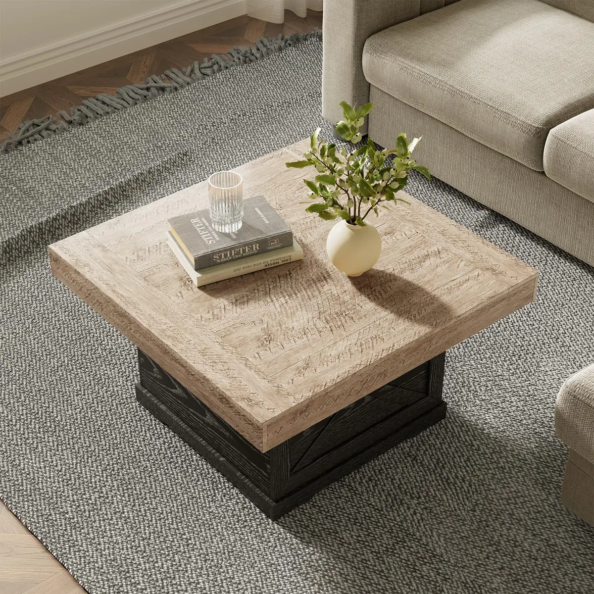 Lareth Rustic Coffee Table 31.5 in Square with X-Design | Space-Saving, Easy Assembly - view 6