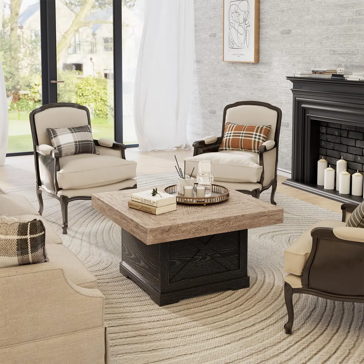 Lareth Rustic Coffee Table 31.5 in Square with X-Design | Space-Saving, Easy Assembly - view 9