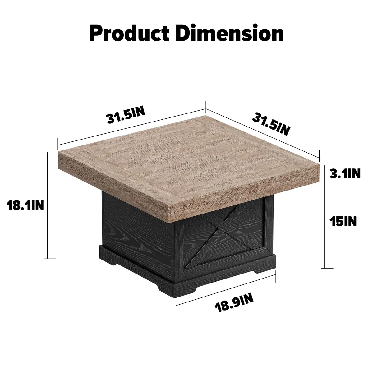 Lareth Rustic Coffee Table 31.5 in Square with X-Design | Space-Saving, Easy Assembly - view 2
