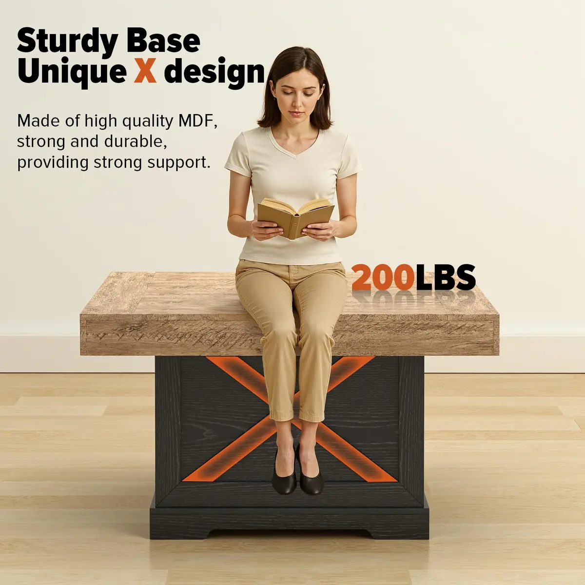 Lareth Rustic Coffee Table 31.5 in Square with X-Design | Space-Saving, Easy Assembly - view 3