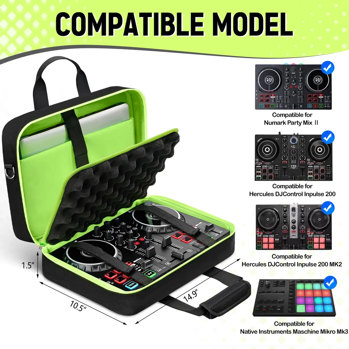 SNIGJAT DJ Controller Case for Hercules Inpulse 200/Numark Party Mix II | Water-Resistant, Multi-Pocket DJ Gig Bag - view 2