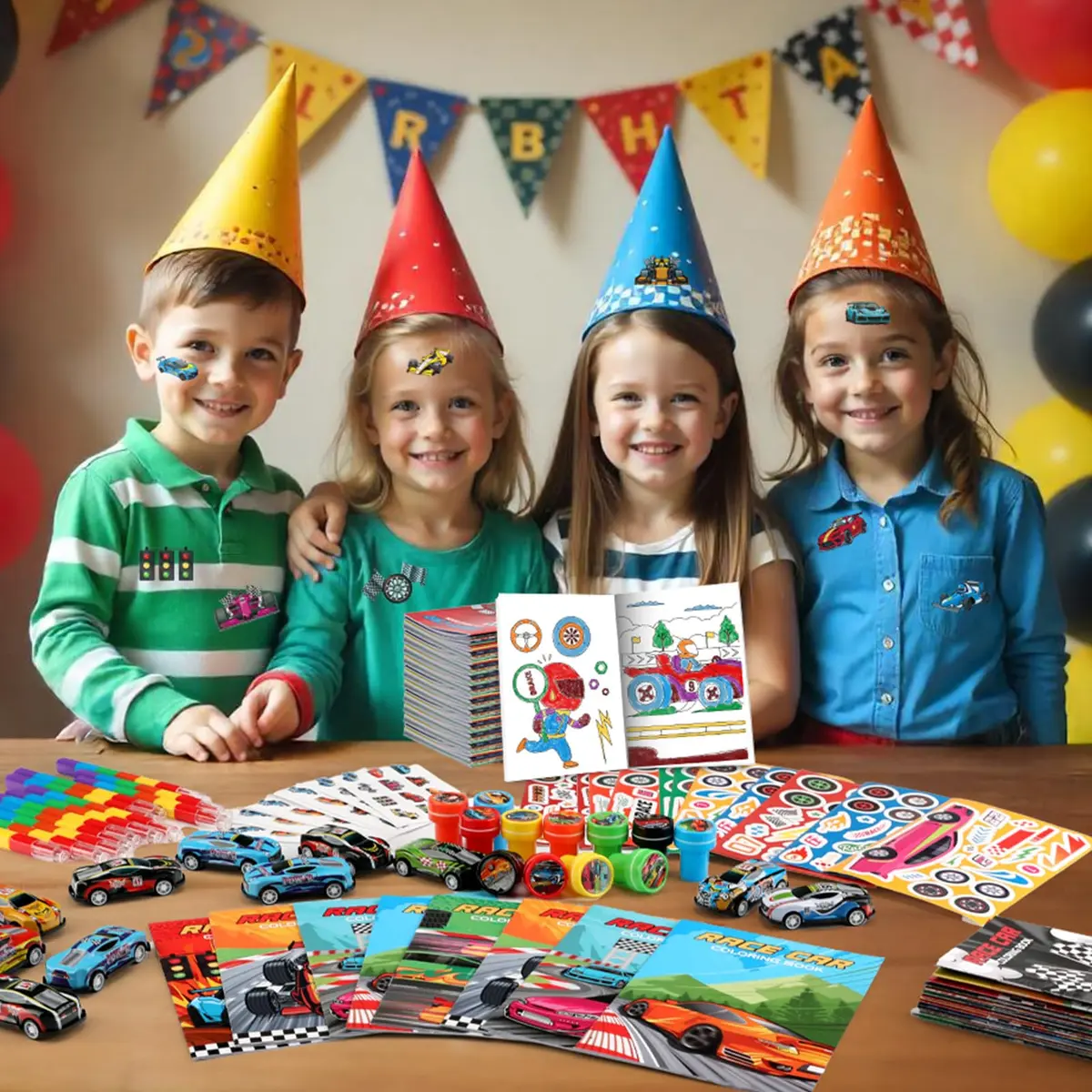 BenLouis Race Car Coloring Set for Kids | 168-Piece Party Favors with Mini Toys & Stickers - view 6
