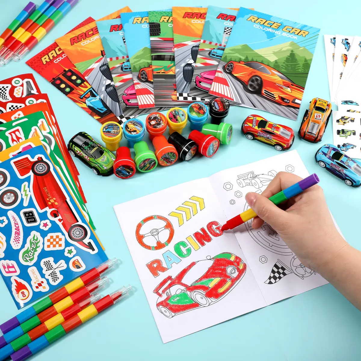 BenLouis Race Car Coloring Set for Kids | 168-Piece Party Favors with Mini Toys & Stickers - view 4