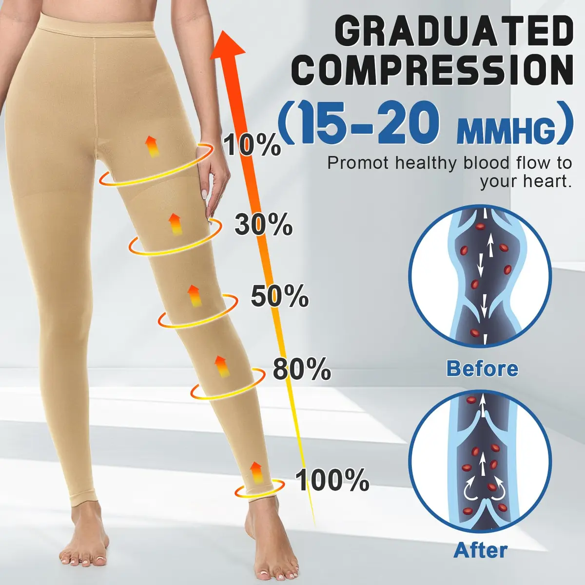 beister Compression Leggings 15-20 mmHg Footless Waist-High Tights | Graduated Support for Leg Health - view 3