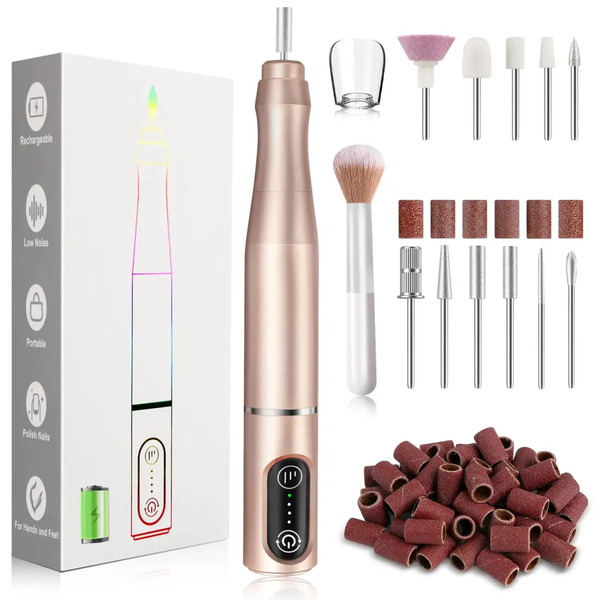 TUOBEO Cordless Nail Drill Electric Nail File Kit, Rechargeable Efile Set with 11 Bits & 56 Sanding Bands | 20,000 RPM Professional Portable - main product image