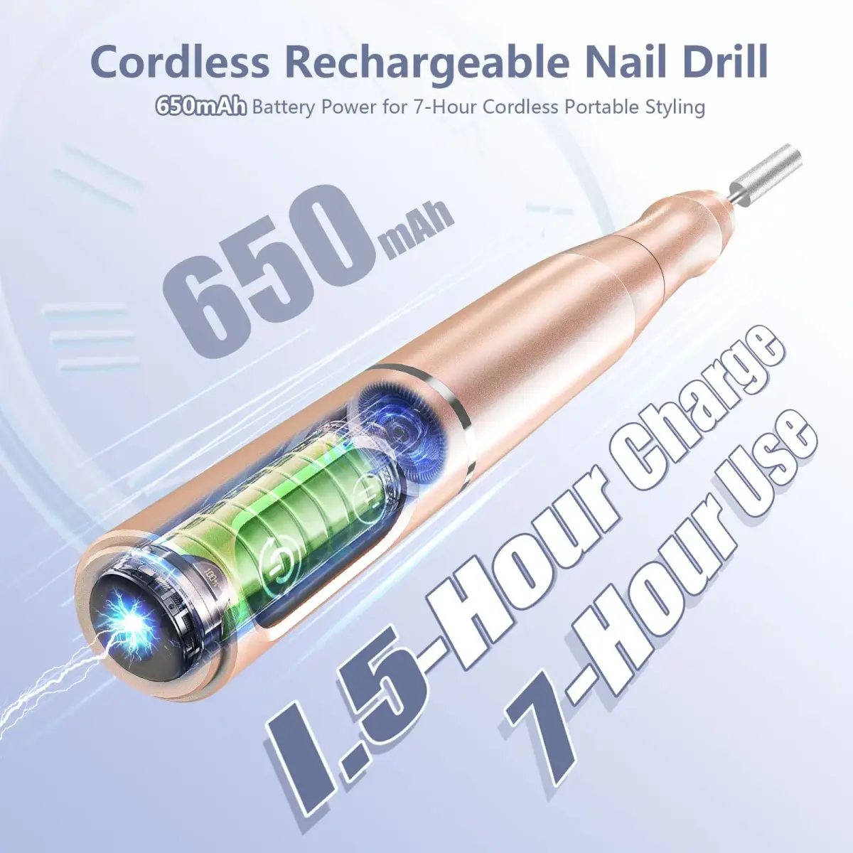 TUOBEO Cordless Nail Drill Electric Nail File Kit, Rechargeable Efile Set with 11 Bits & 56 Sanding Bands | 20,000 RPM Professional Portable - view 2