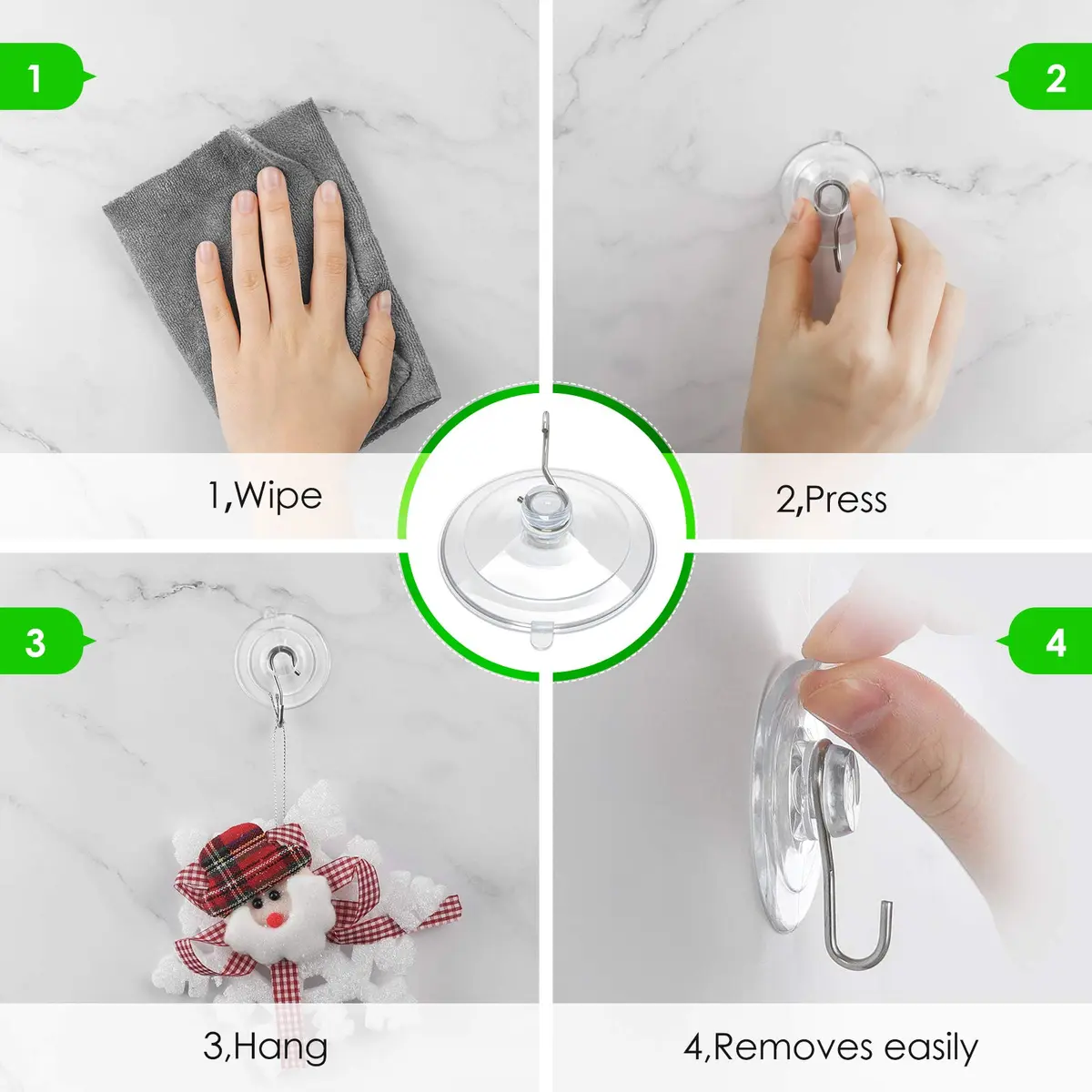 Hangerspace Suction Cup Hooks, 20 Pack | Clear PVC & Stainless Steel, Reusable, 1.77 Inch Diameter - view 6