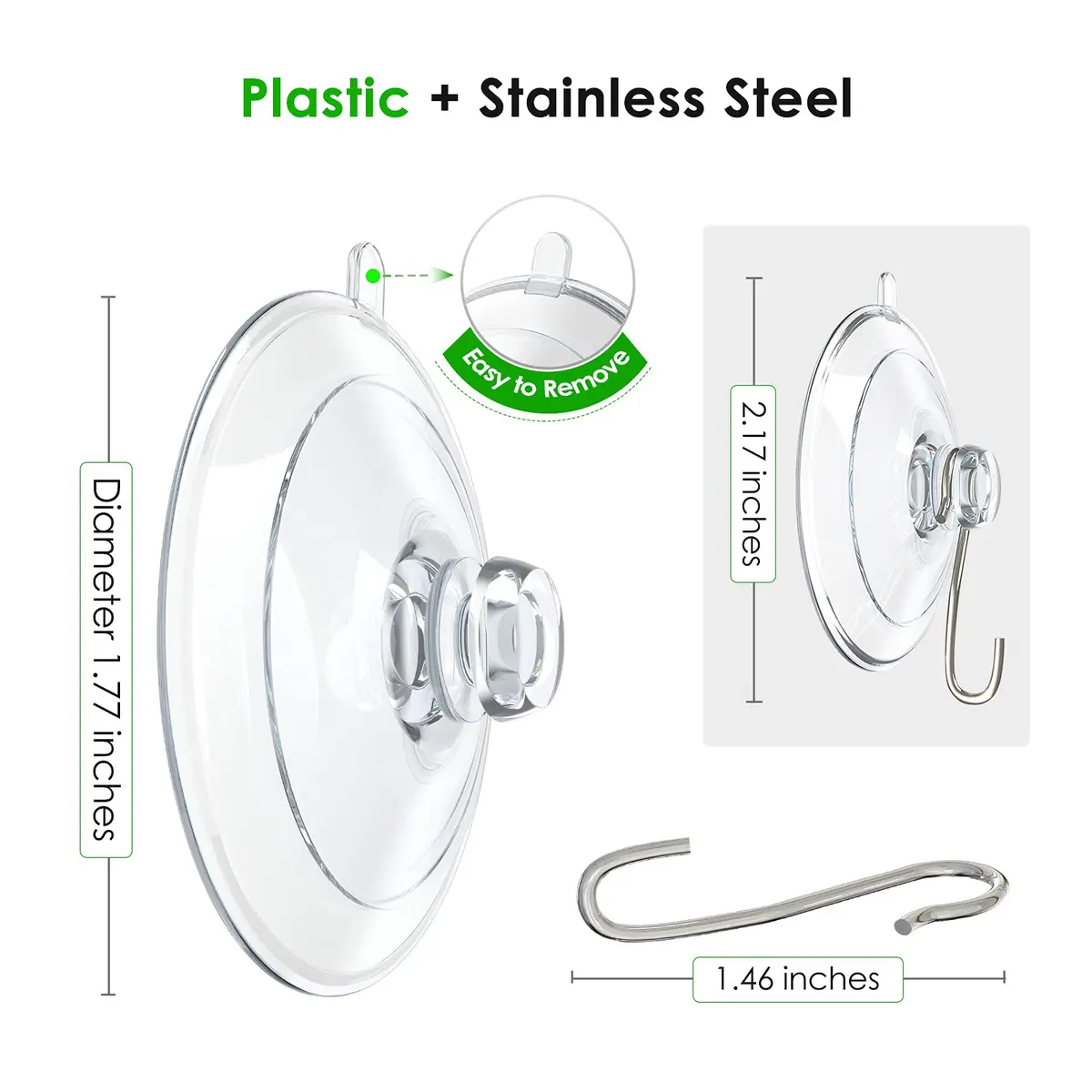 Hangerspace Suction Cup Hooks, 20 Pack | Clear PVC & Stainless Steel, Reusable, 1.77 Inch Diameter - view 4