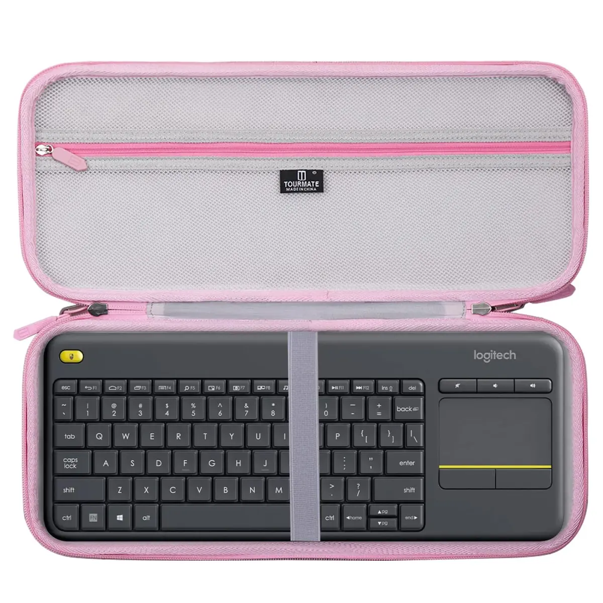 Tourmate Hard Storage Case for Logitech K400 Plus Wireless Keyboard | Gray + Pink, 340g (0.75 lb) - main product image