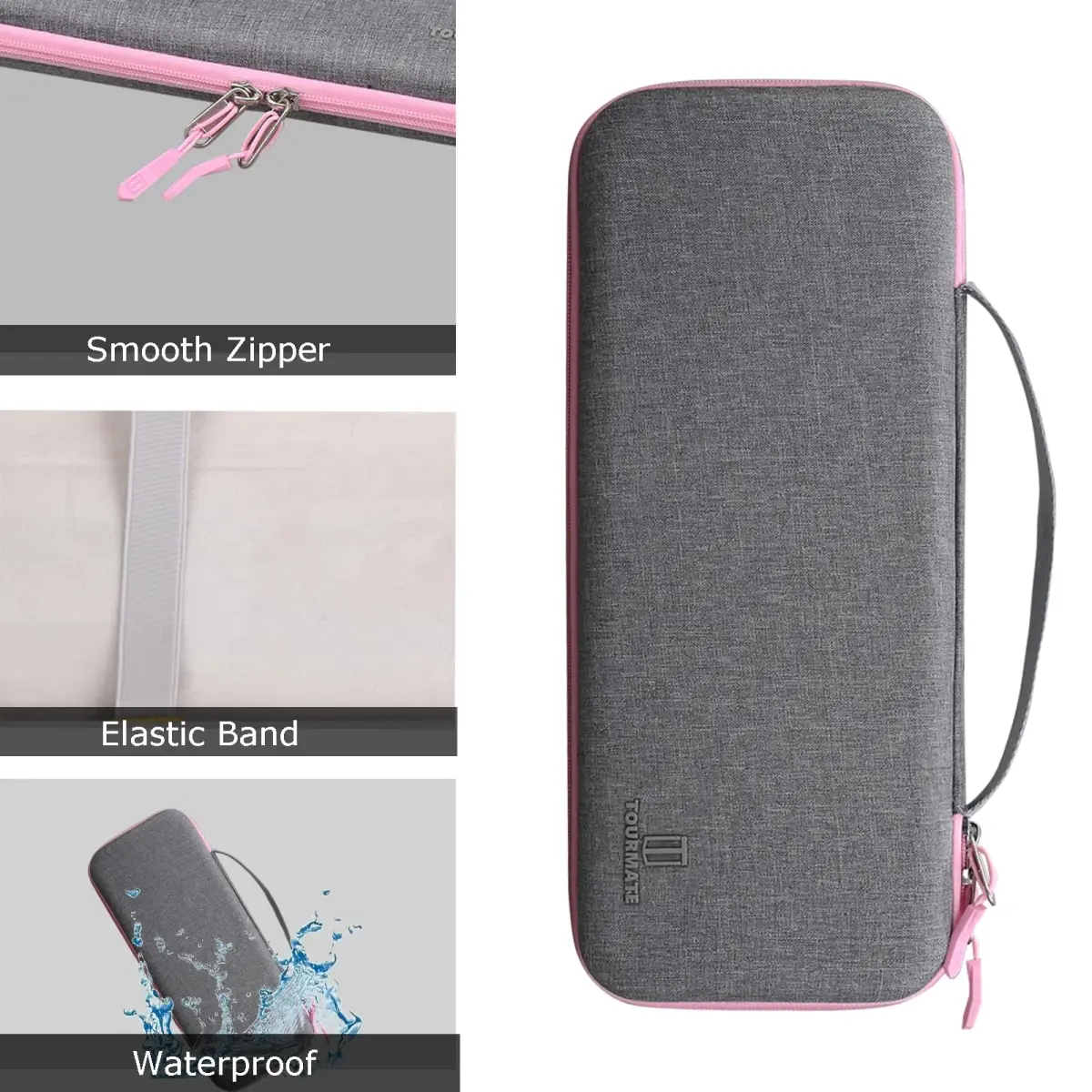 Tourmate Hard Storage Case for Logitech K400 Plus Wireless Keyboard | Gray + Pink, 340g (0.75 lb) - view 4