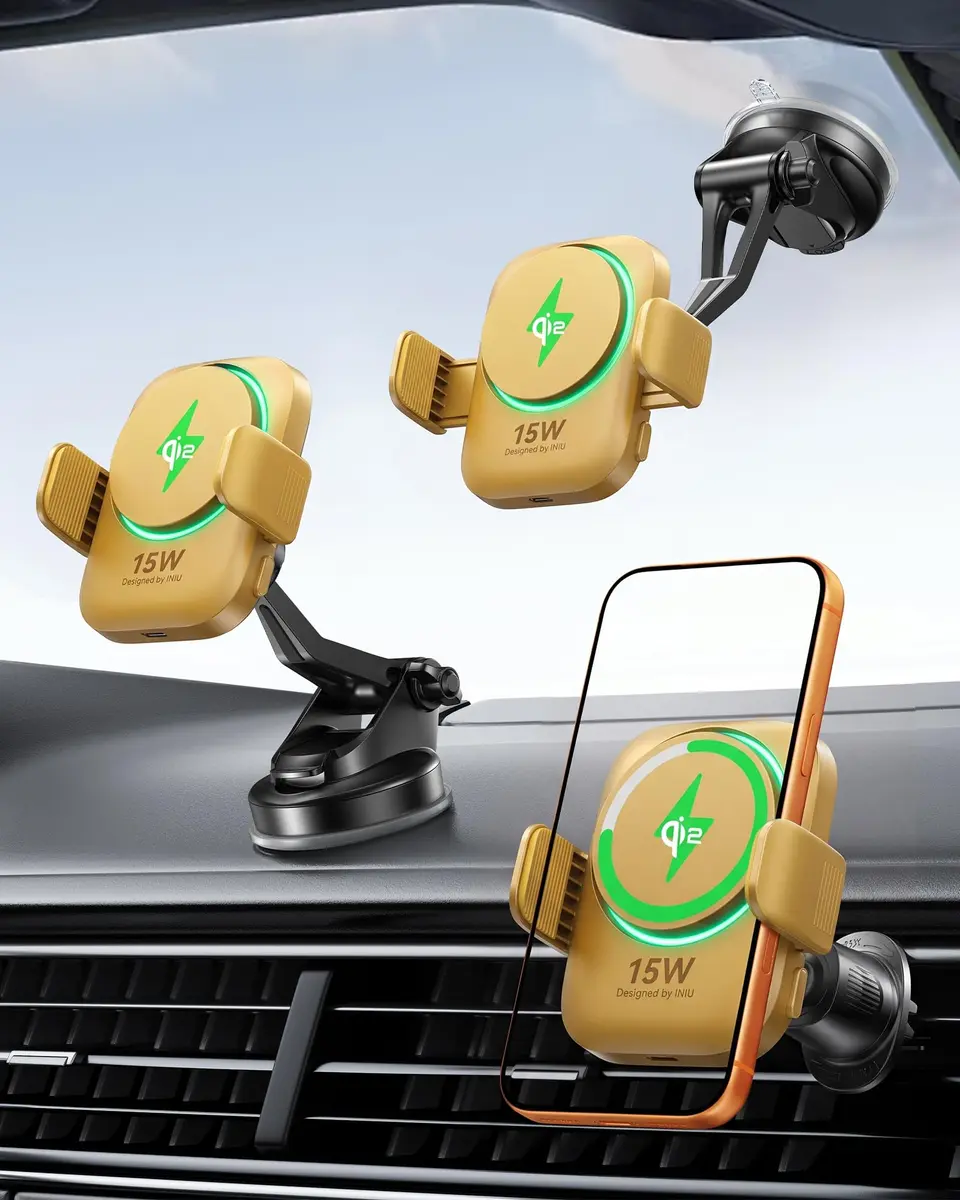 INIU 3-in-1 Magnetic Wireless Car Charger 15W | Qi2 Certified Fast Charging for iPhone 12-17 Series - main product image