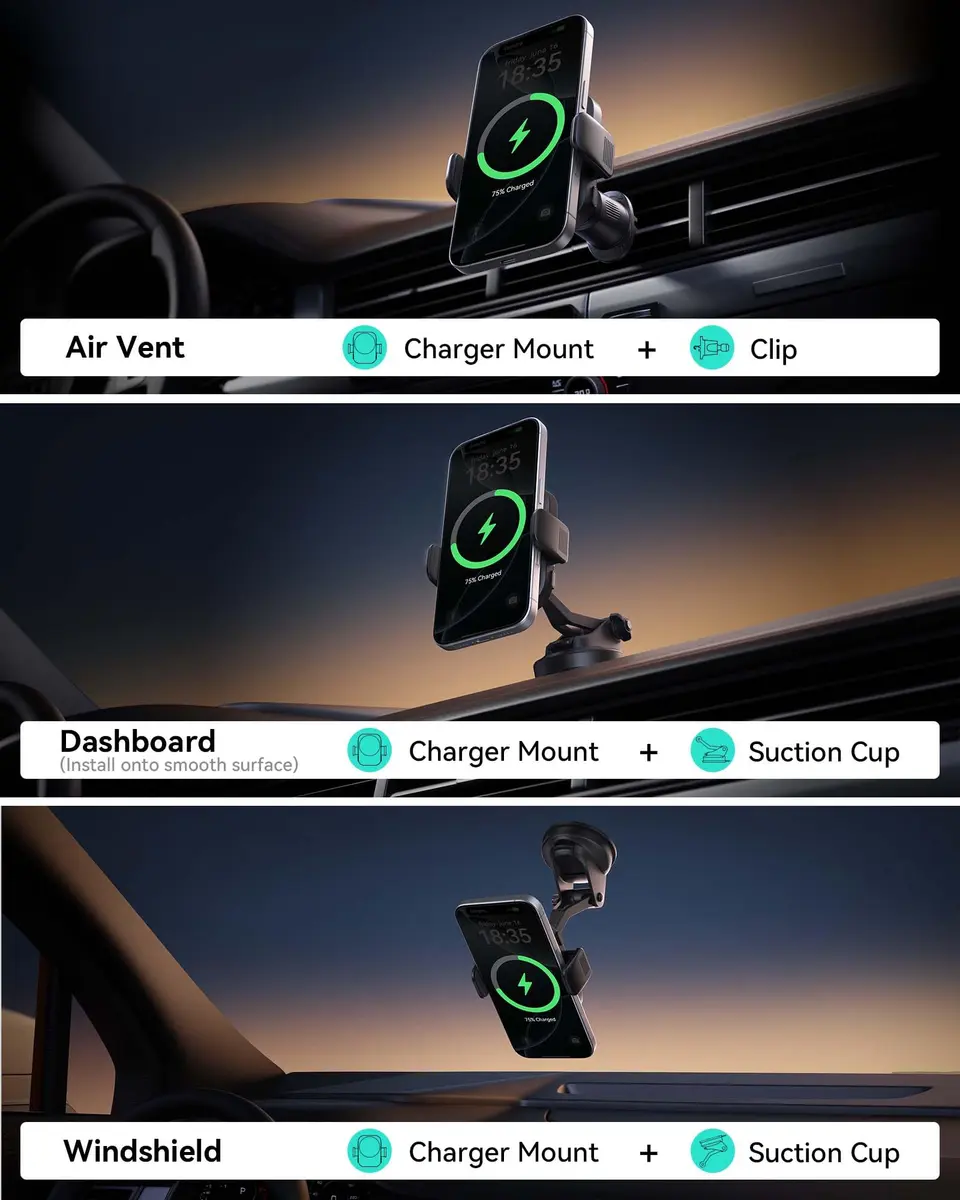 INIU 3-in-1 Magnetic Wireless Car Charger 15W | Qi2 Certified Fast Charging for iPhone 12-17 Series - view 7