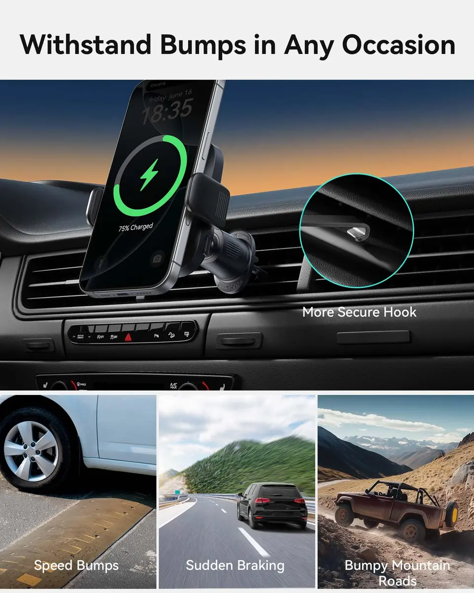 INIU 3-in-1 Magnetic Wireless Car Charger 15W | Qi2 Certified Fast Charging for iPhone 12-17 Series - view 4