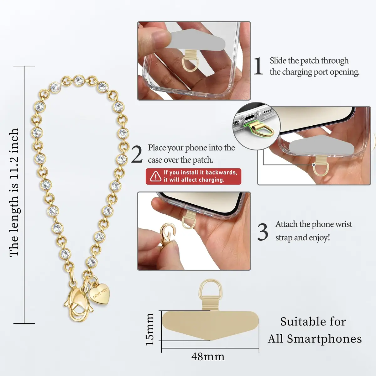 MOUTAKEY Phone Charm Strap Heart Phone Chain Wristlet 0.07kg (2.5oz) | Stylish & Anti-Theft Accessory for All Phones - view 6