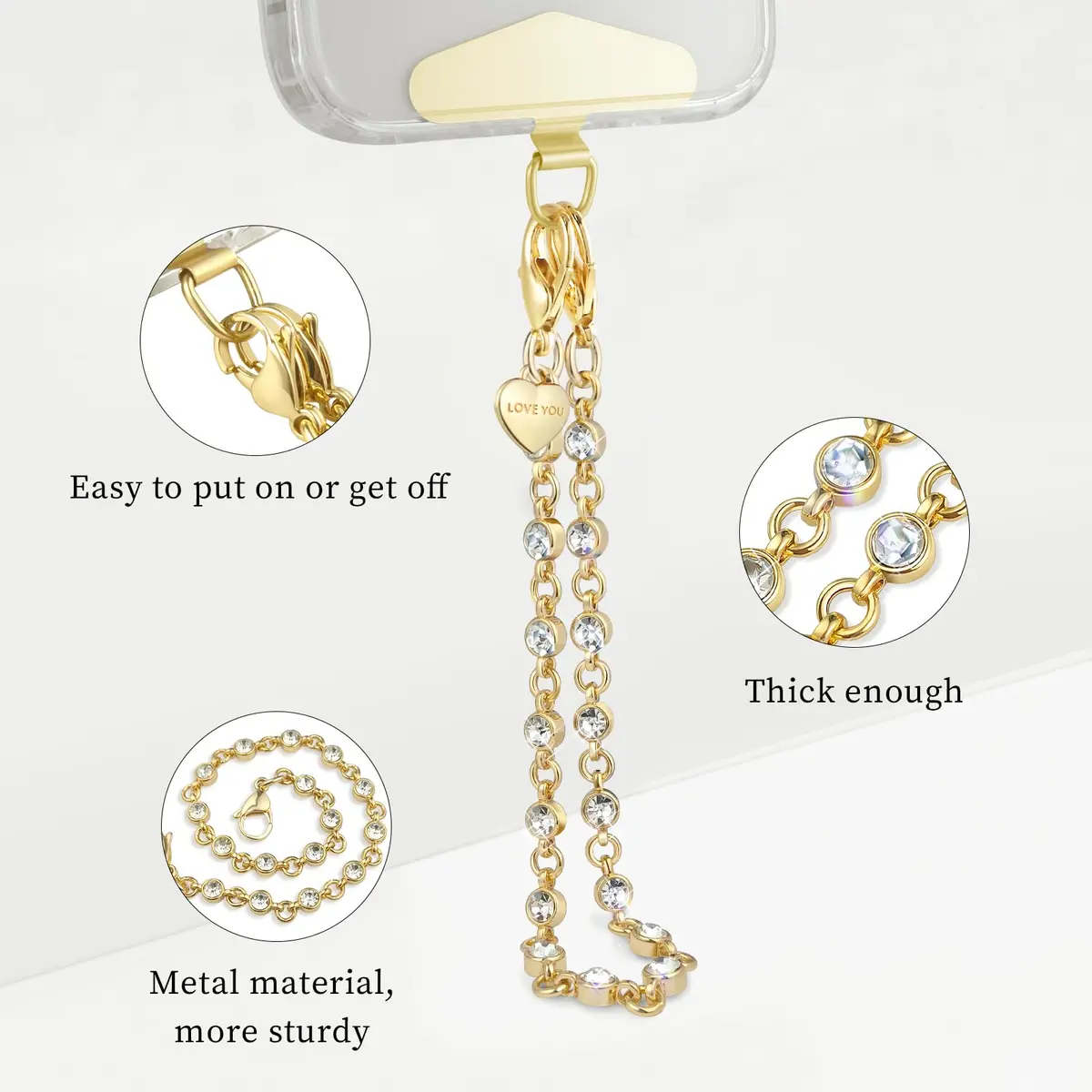MOUTAKEY Phone Charm Strap Heart Phone Chain Wristlet 0.07kg (2.5oz) | Stylish & Anti-Theft Accessory for All Phones - view 4