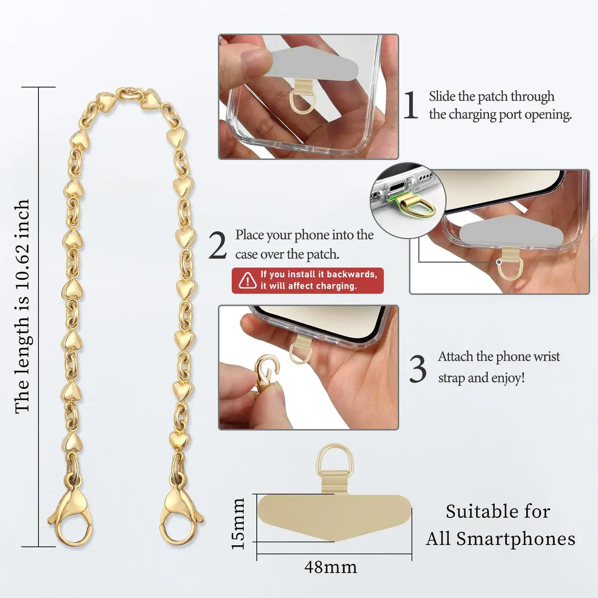 MOUTAKEY Phone Charm Strap Heart Phone Chain Wristlet 0.7oz | Stylish, Anti Theft, Fits All Phones - view 6