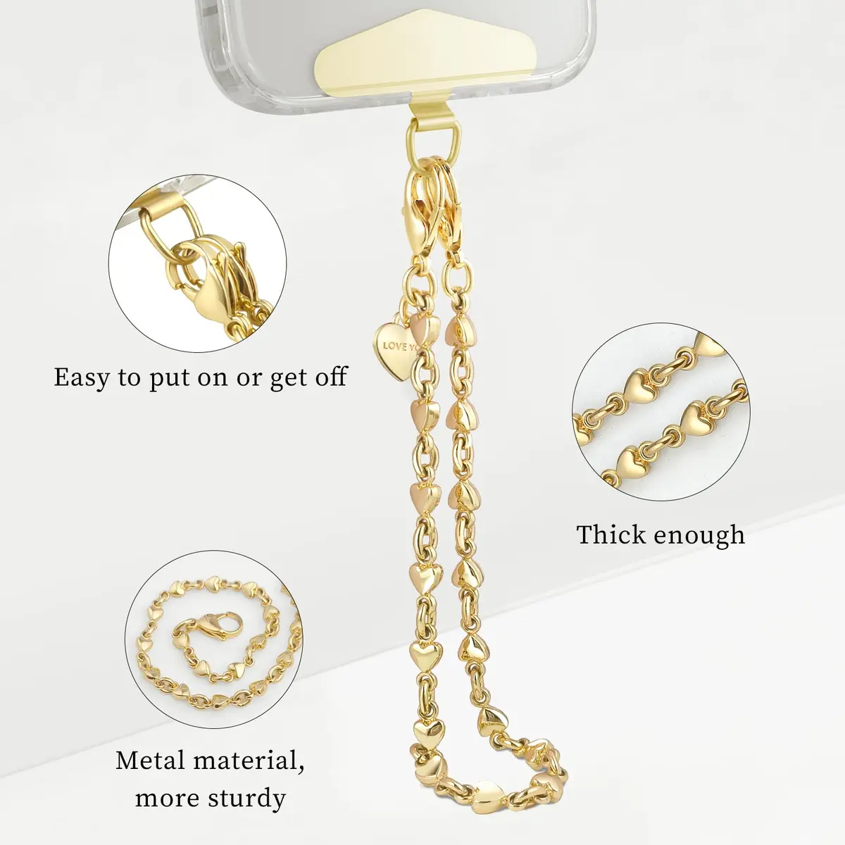 MOUTAKEY Phone Charm Strap Heart Phone Chain Wristlet 0.7oz | Stylish, Anti Theft, Fits All Phones - view 4