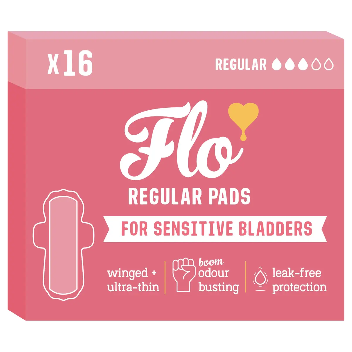 FLO Sensitive Bladder Pads (16 Pack) | Ultra-Thin, Organic Bamboo, Leak-Proof, Breathable, Vegan & Hypoallergenic - main product image