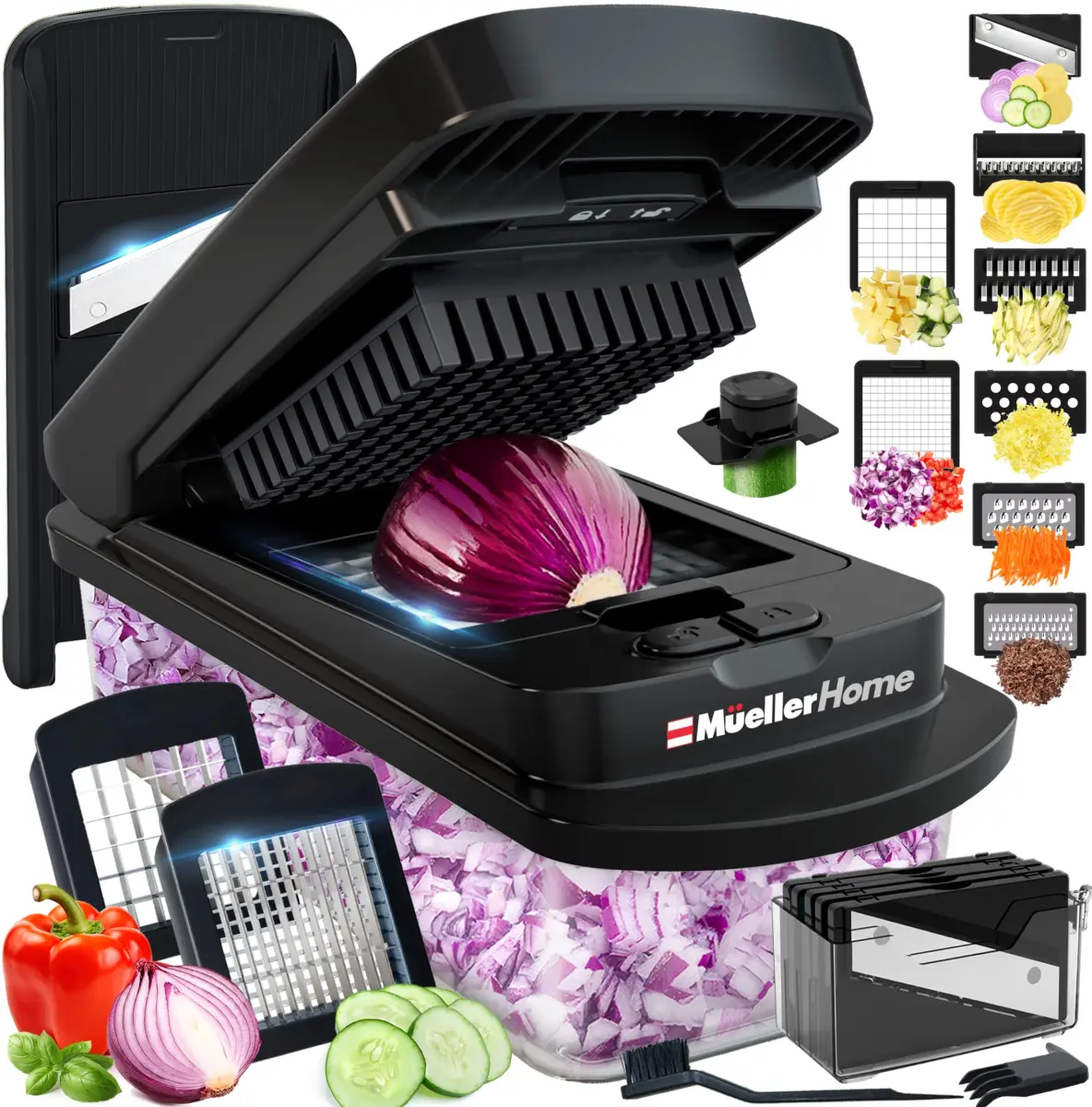 JANSKA Pro-Series 10-in-1 Vegetable Chopper & Mandoline Slicer with Container, 1.25 kg (2.75 lb) | 8 Stainless Steel Blades - main product image