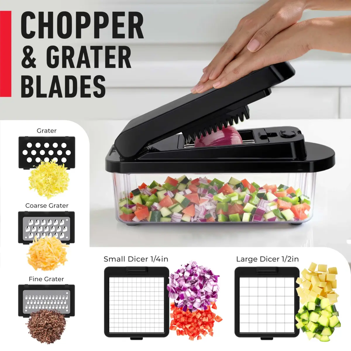 JANSKA Pro-Series 10-in-1 Vegetable Chopper & Mandoline Slicer with Container, 1.25 kg (2.75 lb) | 8 Stainless Steel Blades - view 5