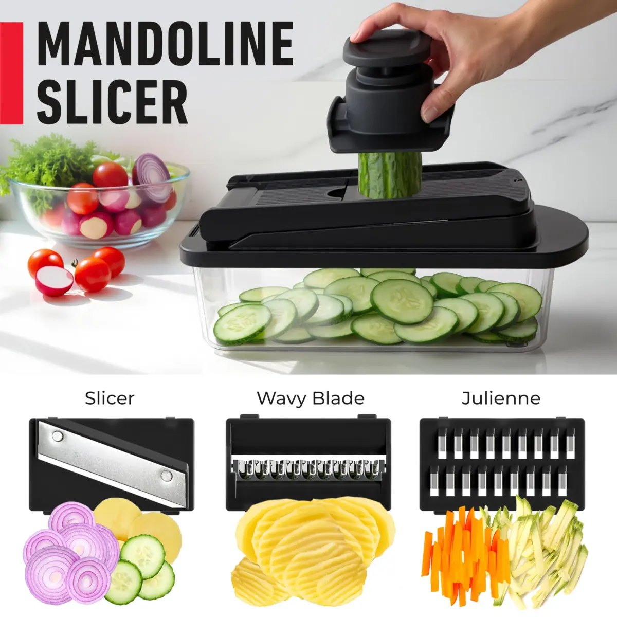 JANSKA Pro-Series 10-in-1 Vegetable Chopper & Mandoline Slicer with Container, 1.25 kg (2.75 lb) | 8 Stainless Steel Blades - view 6