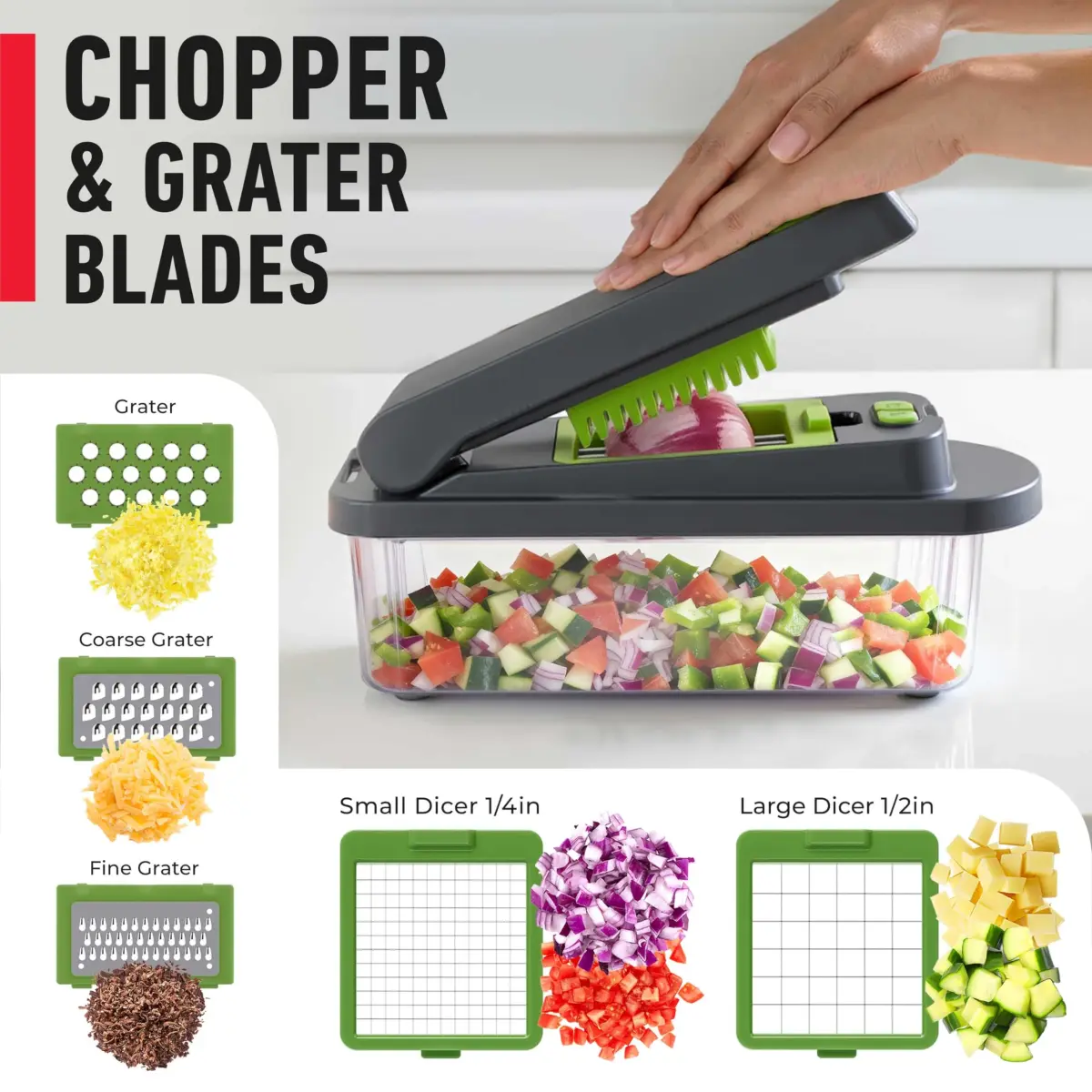 JANSKA Pro-Series 10-in-1 Vegetable Chopper with Container & 8 Blades | 1.12 kg (2.46 lb) Multi-Purpose Kitchen Tool - view 5