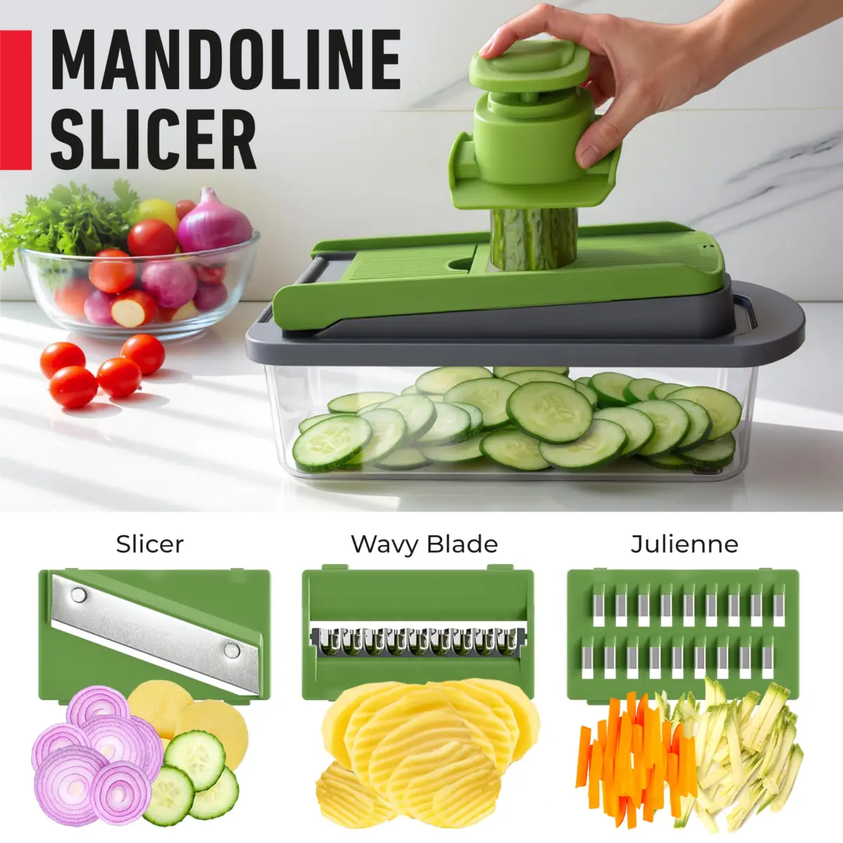 JANSKA Pro-Series 10-in-1 Vegetable Chopper with Container & 8 Blades | 1.12 kg (2.46 lb) Multi-Purpose Kitchen Tool - view 6
