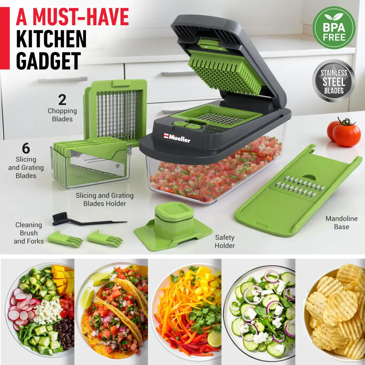 JANSKA Pro-Series 10-in-1 Vegetable Chopper with Container & 8 Blades | 1.12 kg (2.46 lb) Multi-Purpose Kitchen Tool - view 7
