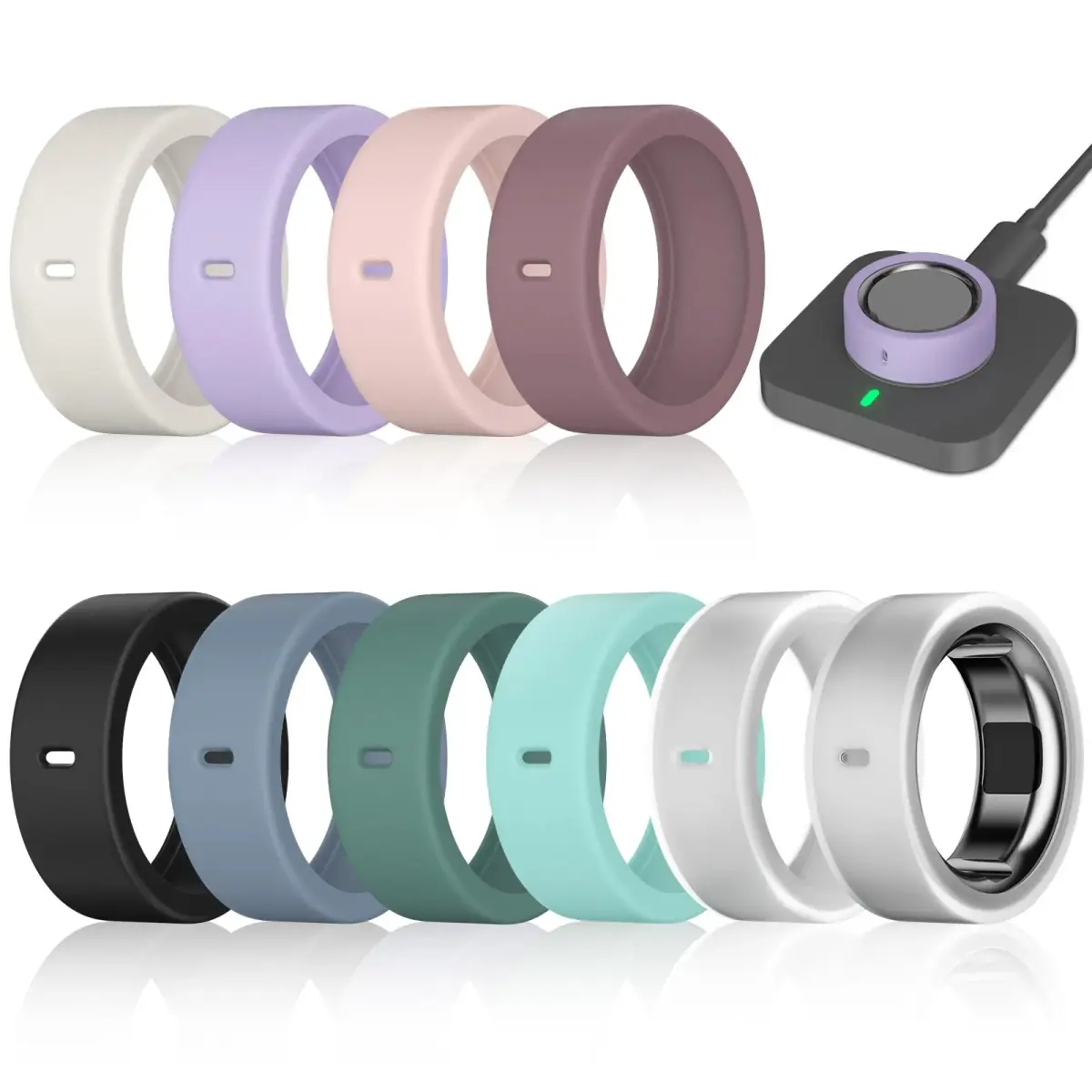 ZOOROO Oura Ring Covers (10 Pack, Size L) | Anti-Scratch Silicone Protectors with Charging Hole - main product image