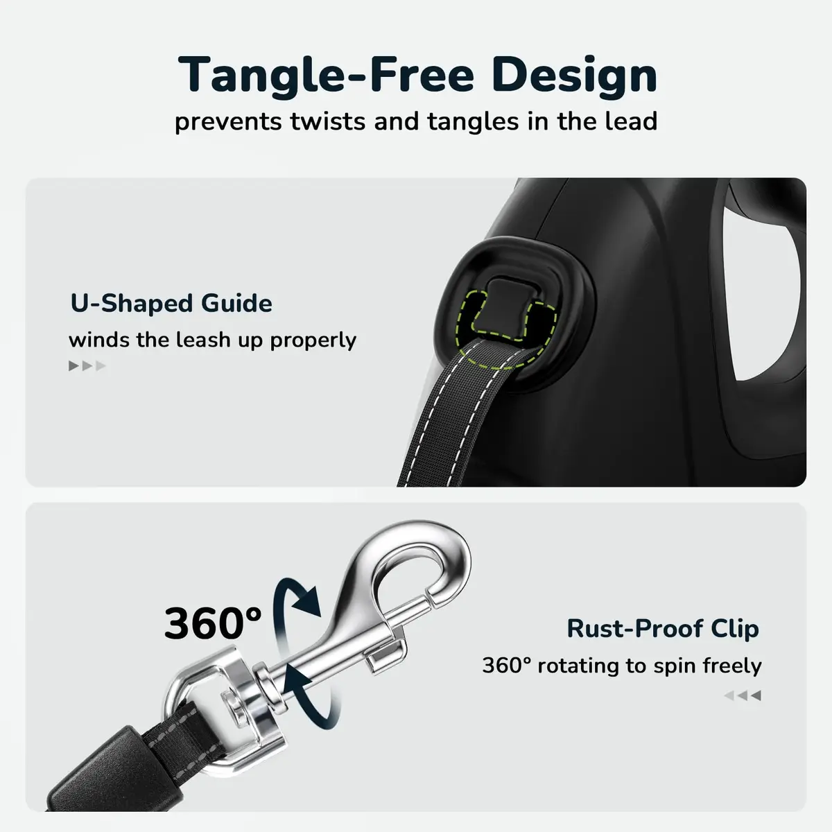 Pecute 32ft Retractable Dog Leash with Reflective Strips | 360° Tangle-Free Nylon, One-Button Control, Poop Bag Holder for Medium & Large Dogs - view 4