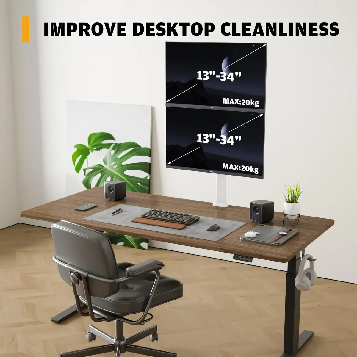 Hemudu Dual Monitor Articulating Desk Mount White | Supports 13-34 Inch Monitors - view 4