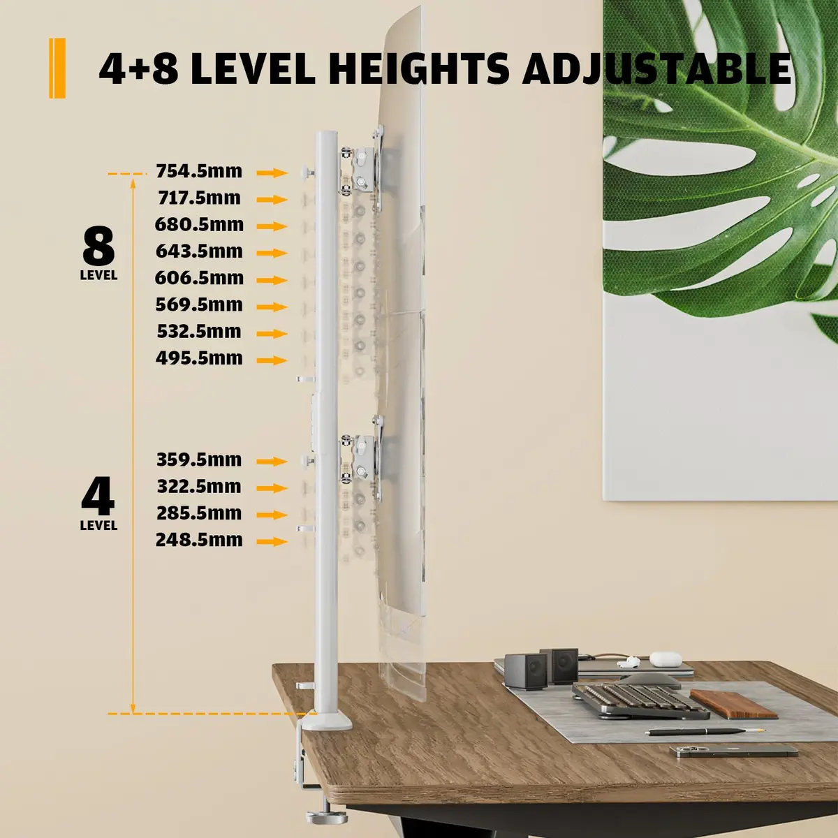 Hemudu Dual Monitor Articulating Desk Mount White | Supports 13-34 Inch Monitors - view 6