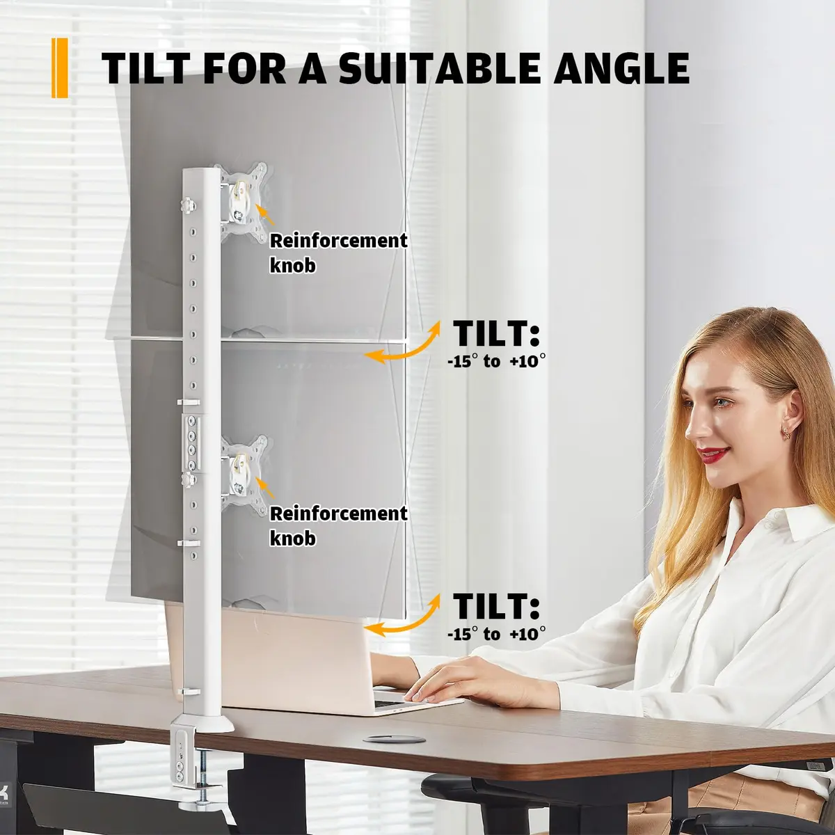 Hemudu Dual Monitor Articulating Desk Mount White | Supports 13-34 Inch Monitors - view 3
