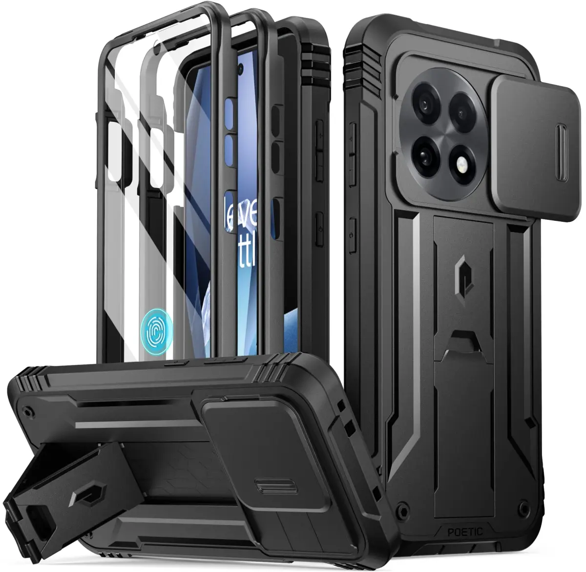 Poetic Revolution Case for OnePlus 13R 5G with Slide Camera Cover & Screen Protector, Black (1 Unit) - main product image