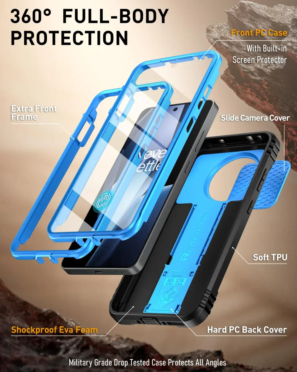 Poetic Revolution Case for OnePlus 13R 5G with Slide Camera Cover, Built-in Screen Protector & Kickstand, Light Blue - view 3