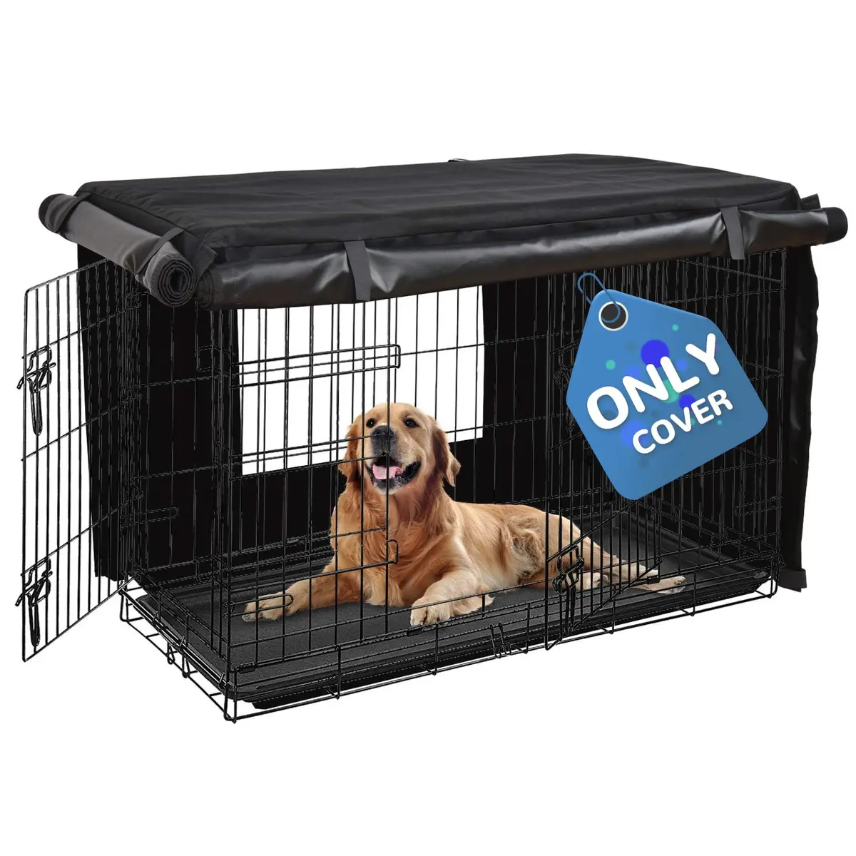 HONEST OUTFITTERS Dog Crate Cover, 55L x 38W x 45H, Black, Heavy-Duty Oxford Fabric, Double Door, Pockets, Mesh Window, Fits 54-Inch Wire Crate - main product image