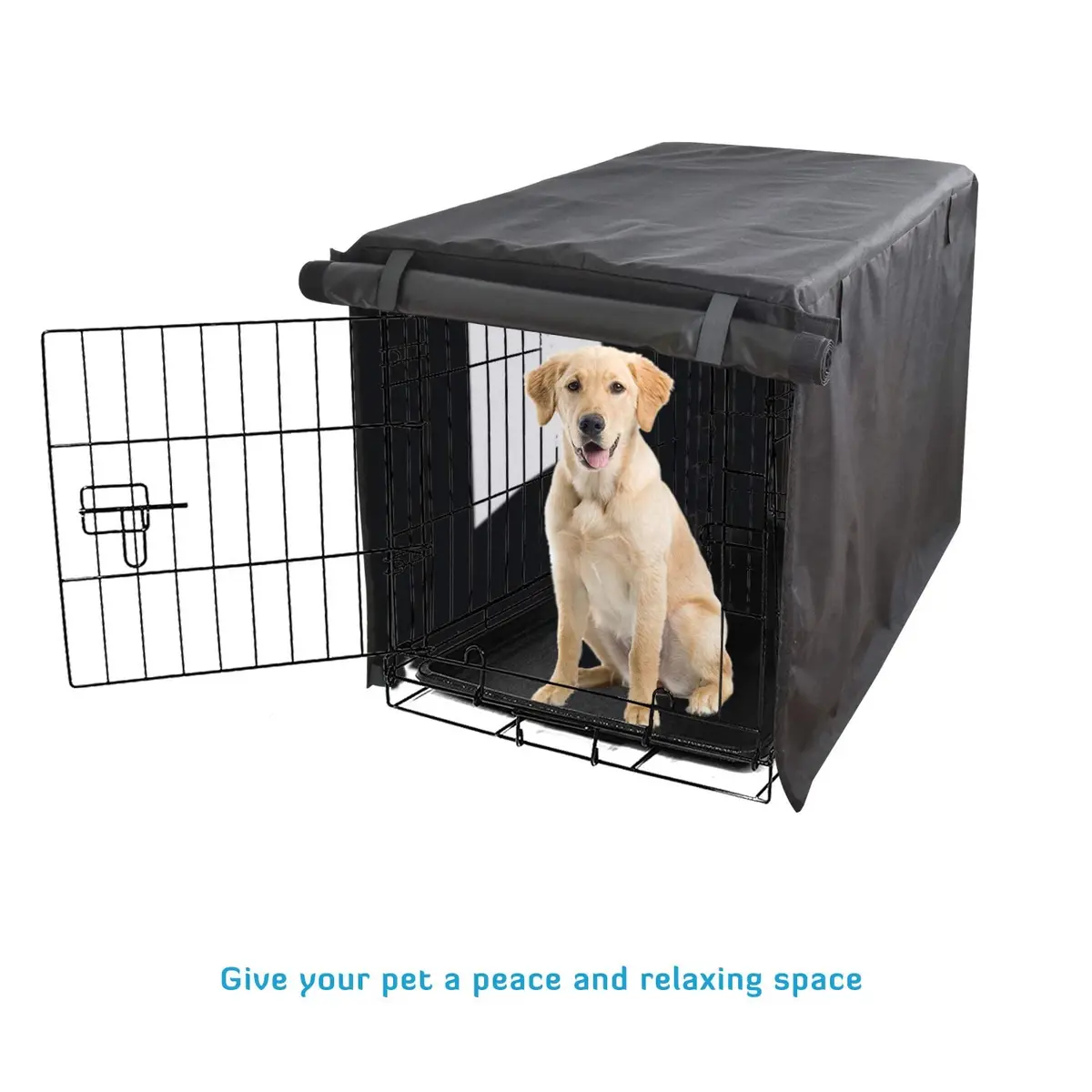 HONEST OUTFITTERS Dog Crate Cover, 55L x 38W x 45H, Black, Heavy-Duty Oxford Fabric, Double Door, Pockets, Mesh Window, Fits 54-Inch Wire Crate - view 6